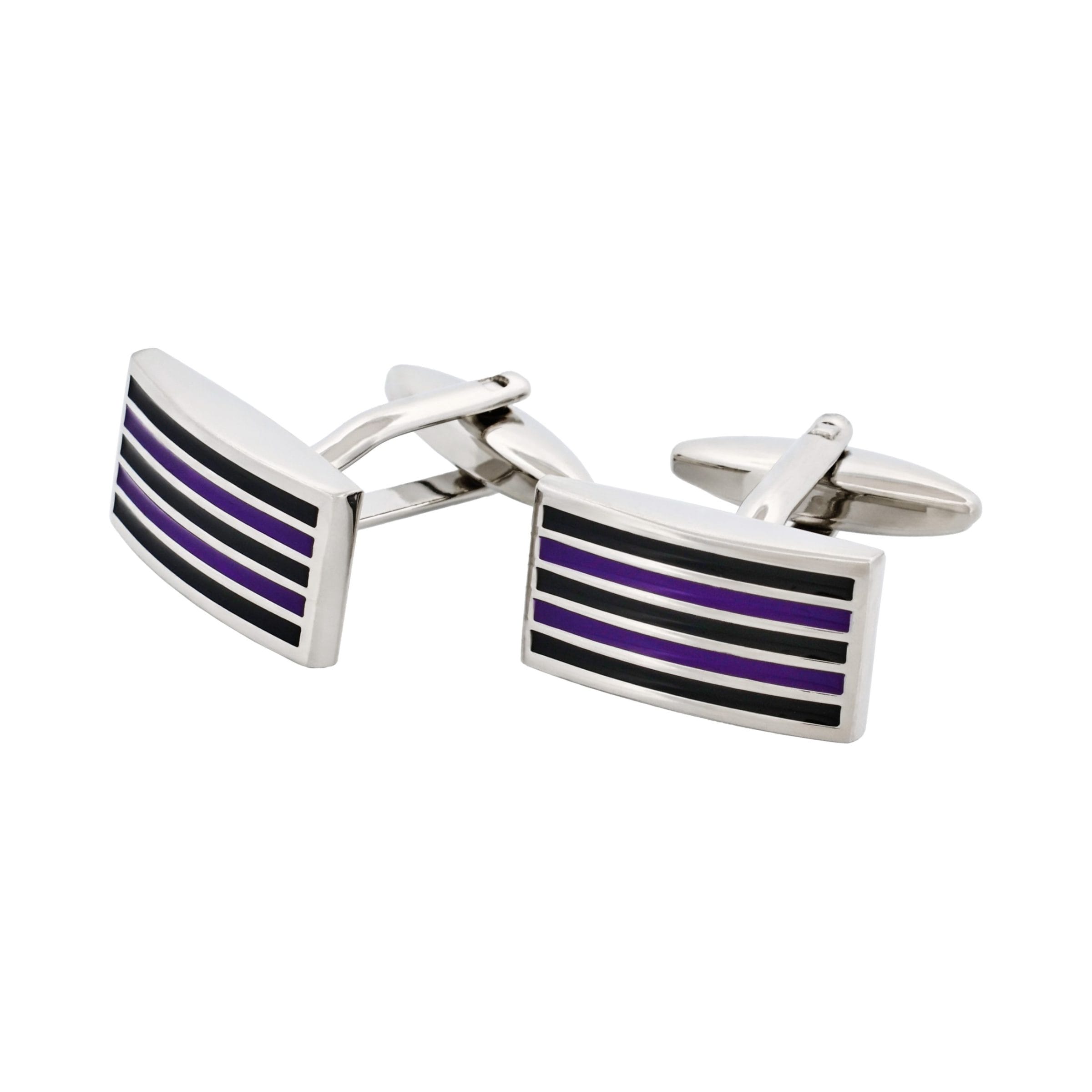 Black & Purple Striped Rhodium Plated Cufflinks