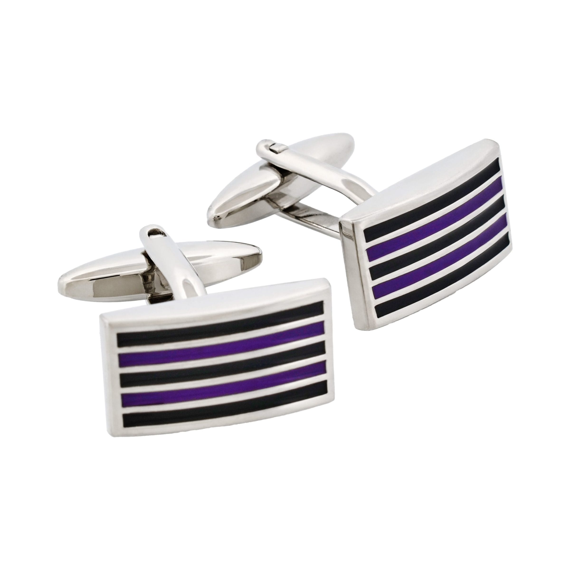 Black & Purple Striped Rhodium Plated Cufflinks