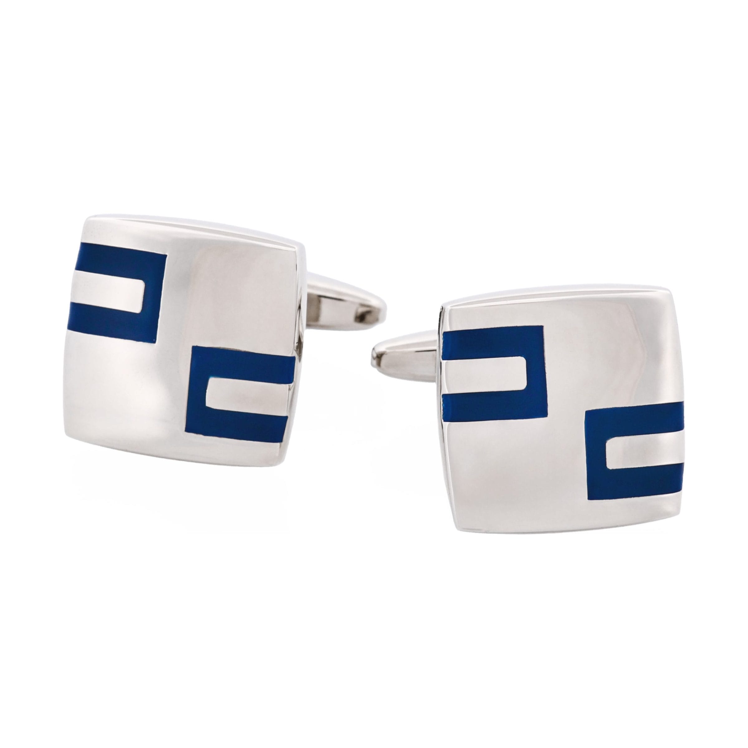 Blue Enamel Shape on Rhodium Plated Cufflinks