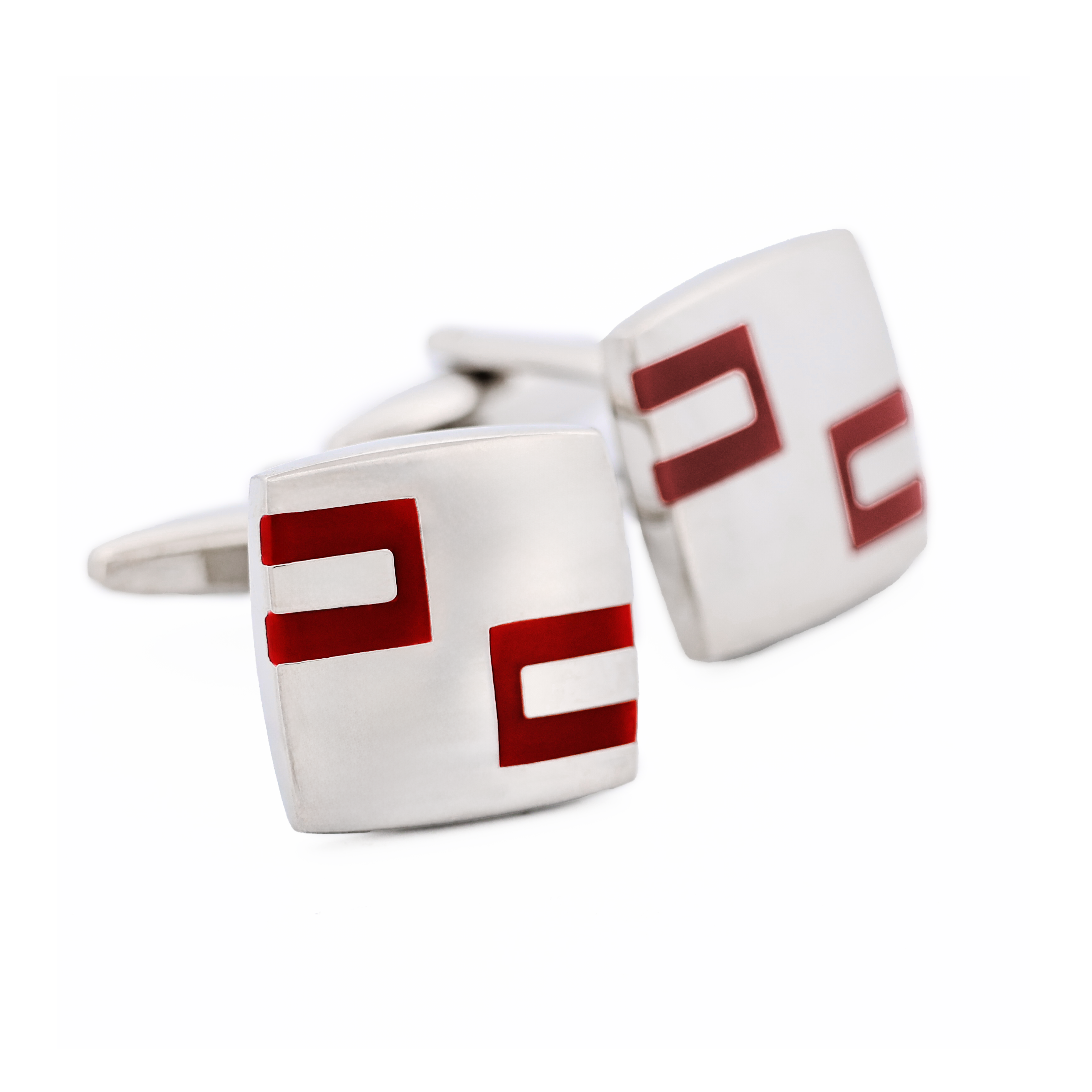 Red Enamel Shape on Rhodium Plated Cufflinks