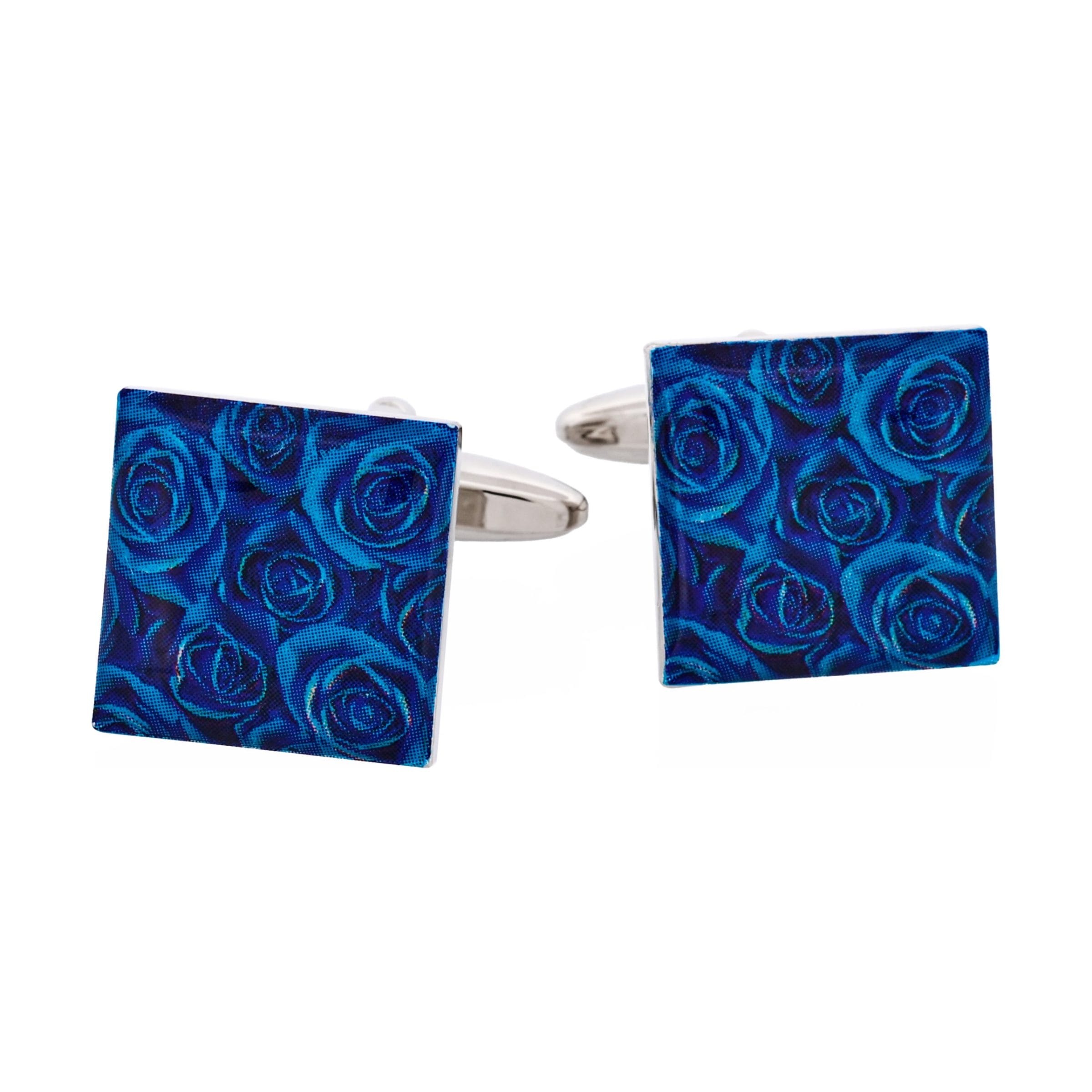 Blue Floral Print Cufflinks