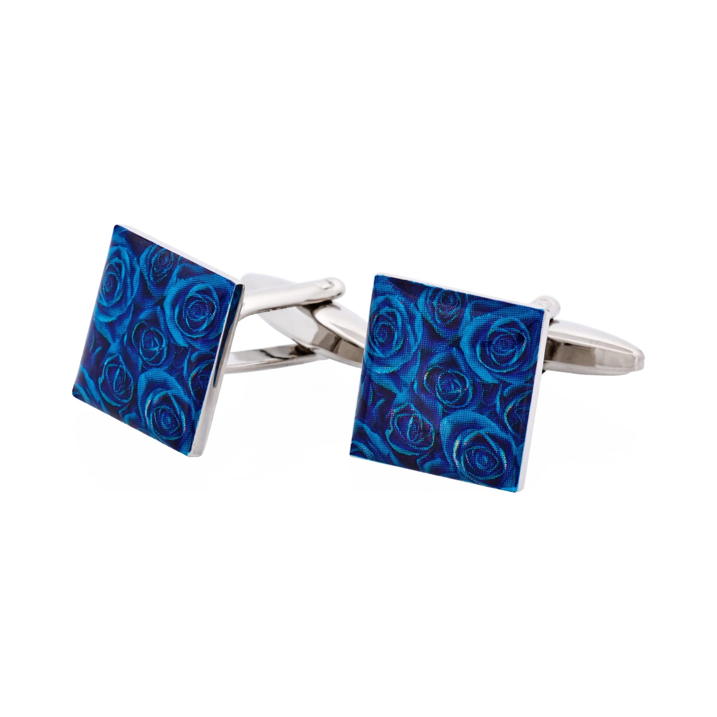 Blue Floral Print Cufflinks