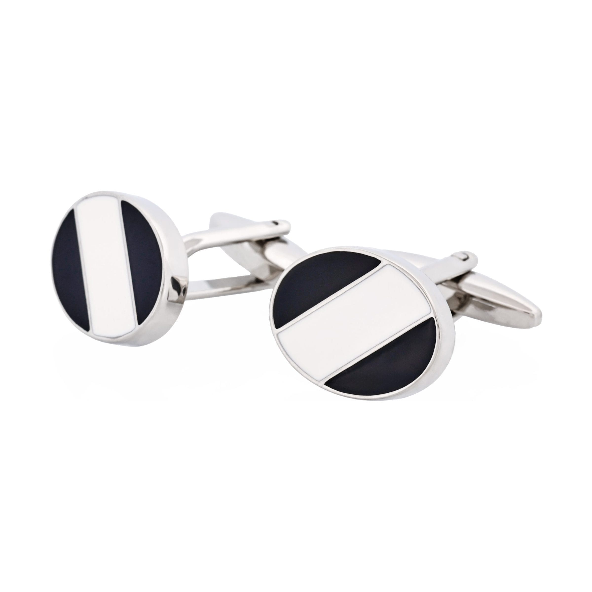 Black & White Stripe Oval Cufflinks