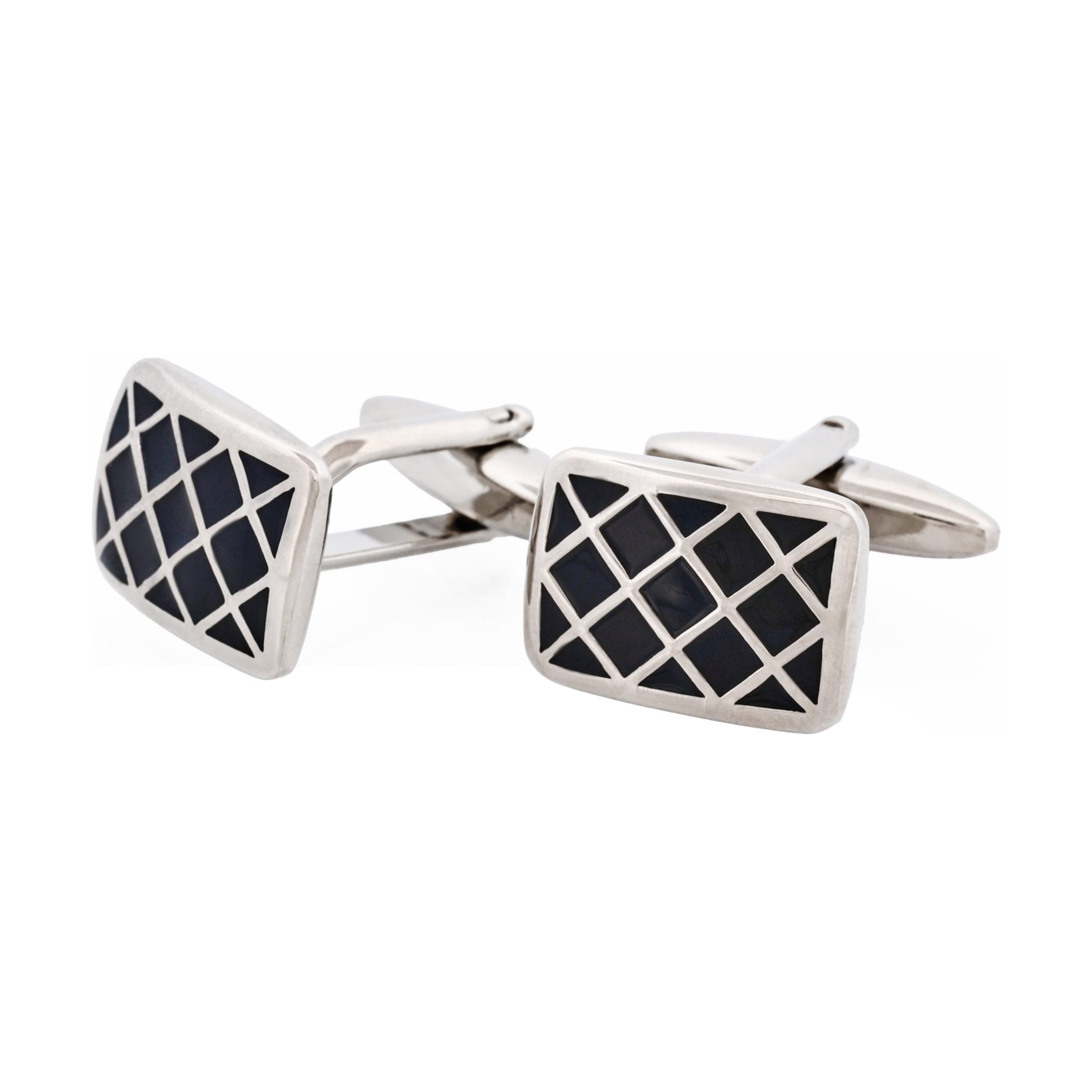 Black Enamel Lattice Patterned Cufflinks