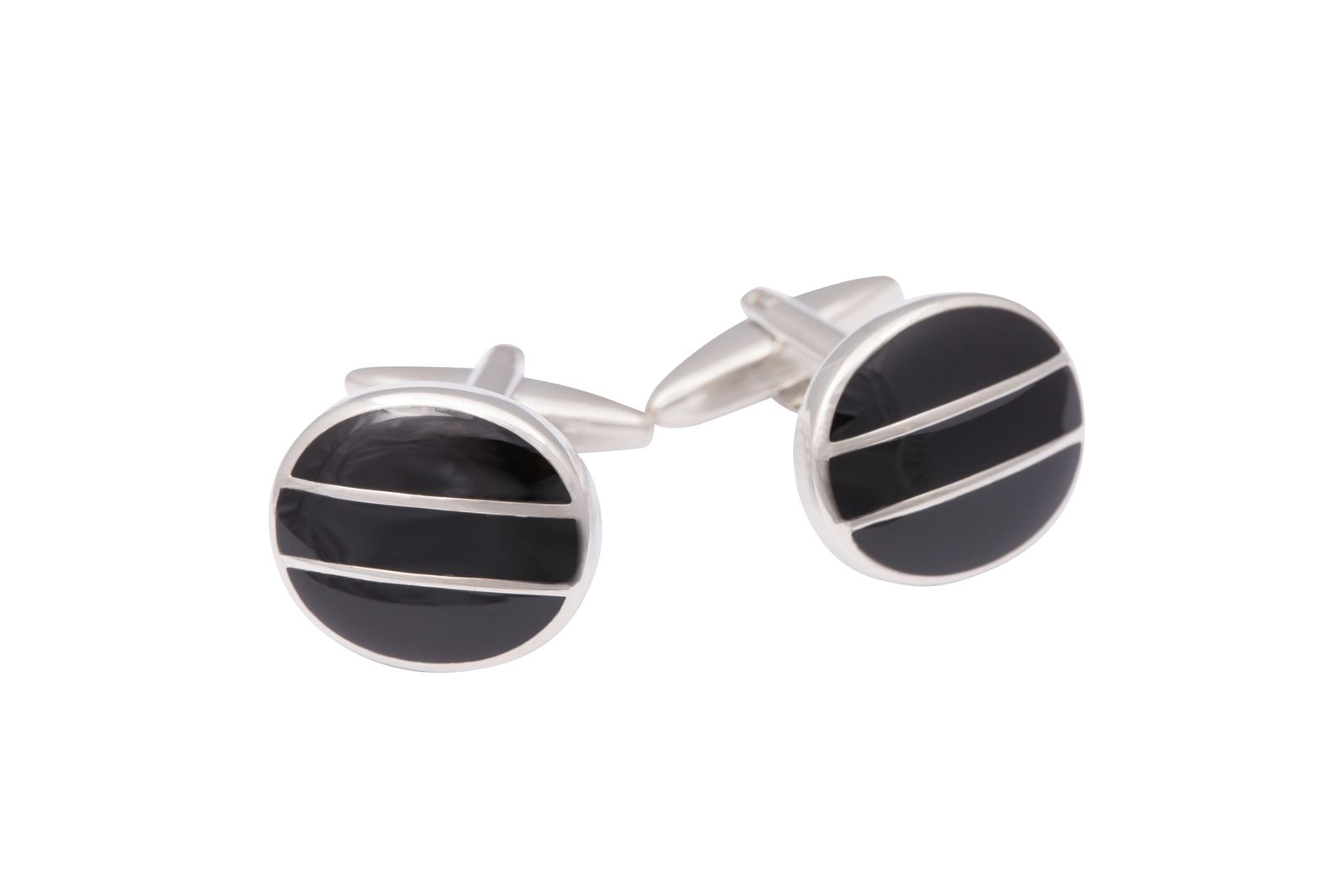 Rhodium Plated Round Curved Face Black Epoxy Cufflinks