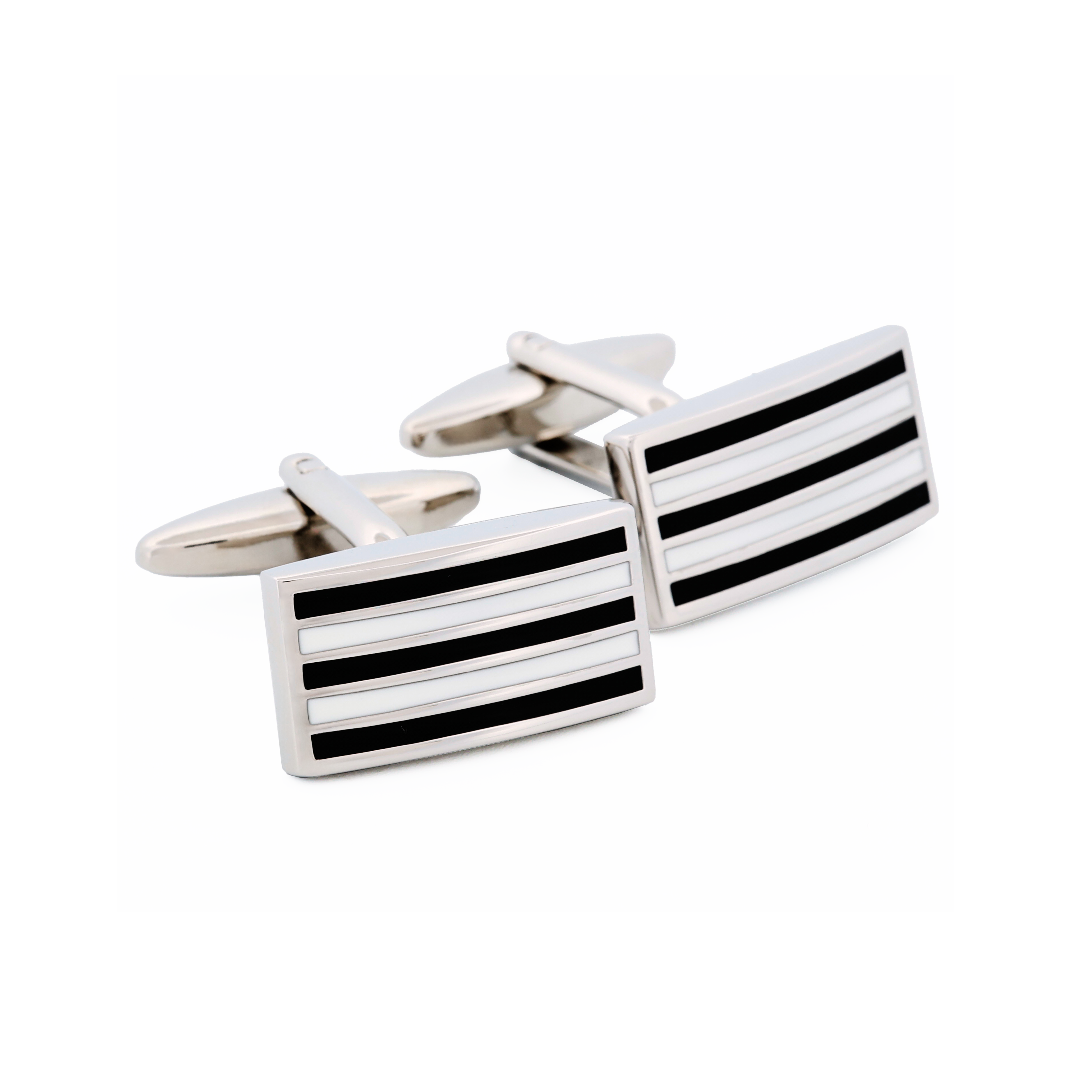 Rhodium Black White Enamel Cufflinks
