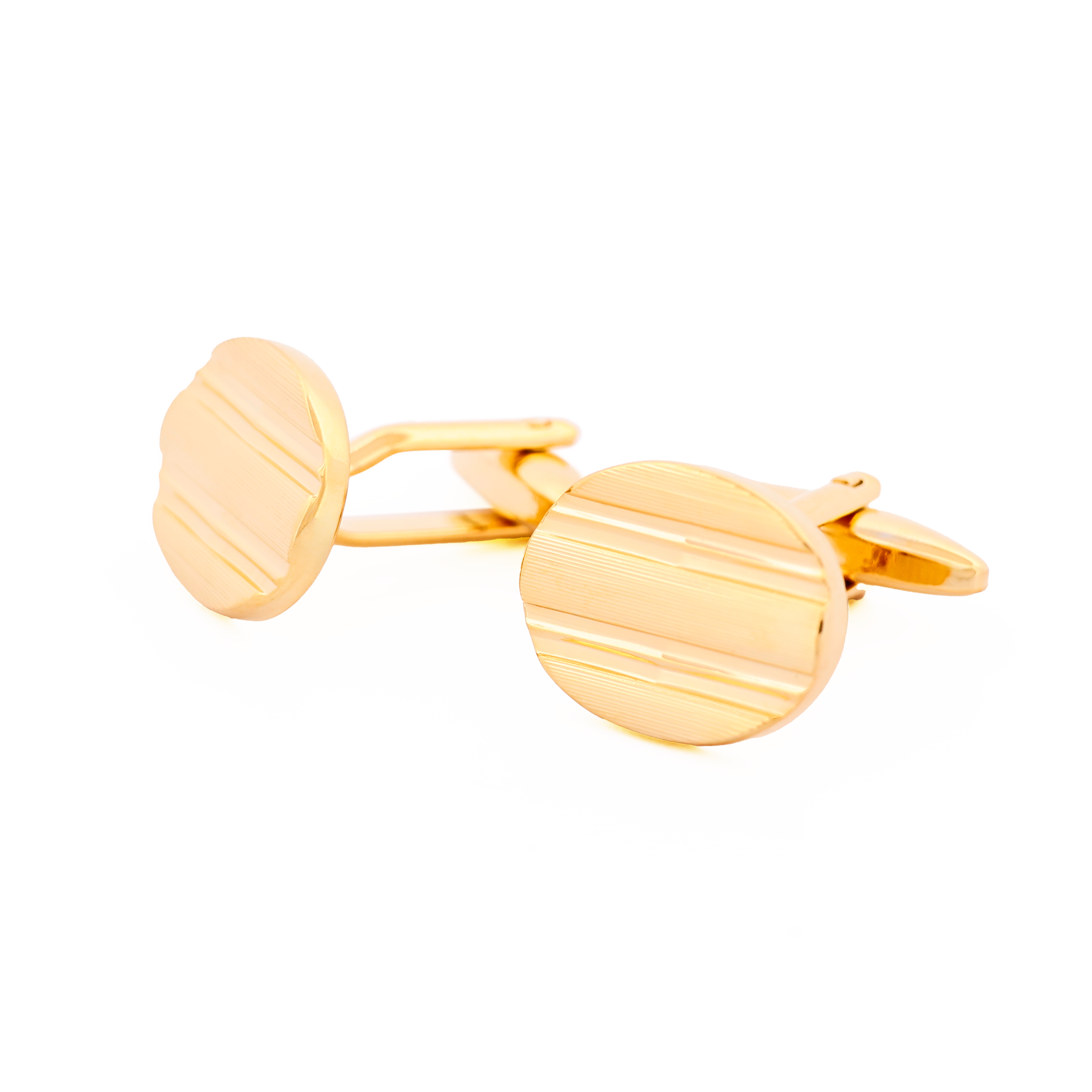 Gold Plated Oval Stripe Patterned Cufflinks