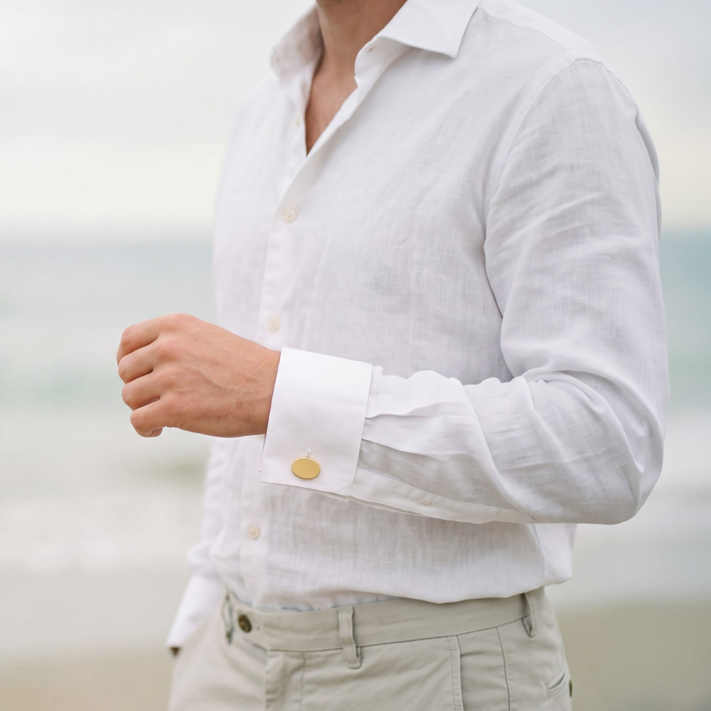 Brushed Gold Plated Oval Cufflinks