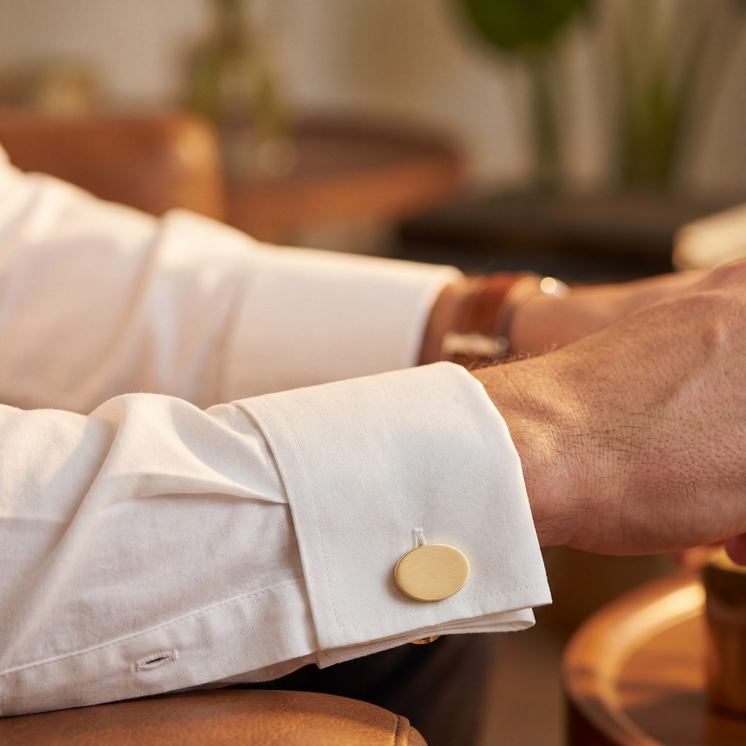 Brushed Gold Plated Oval Cufflinks