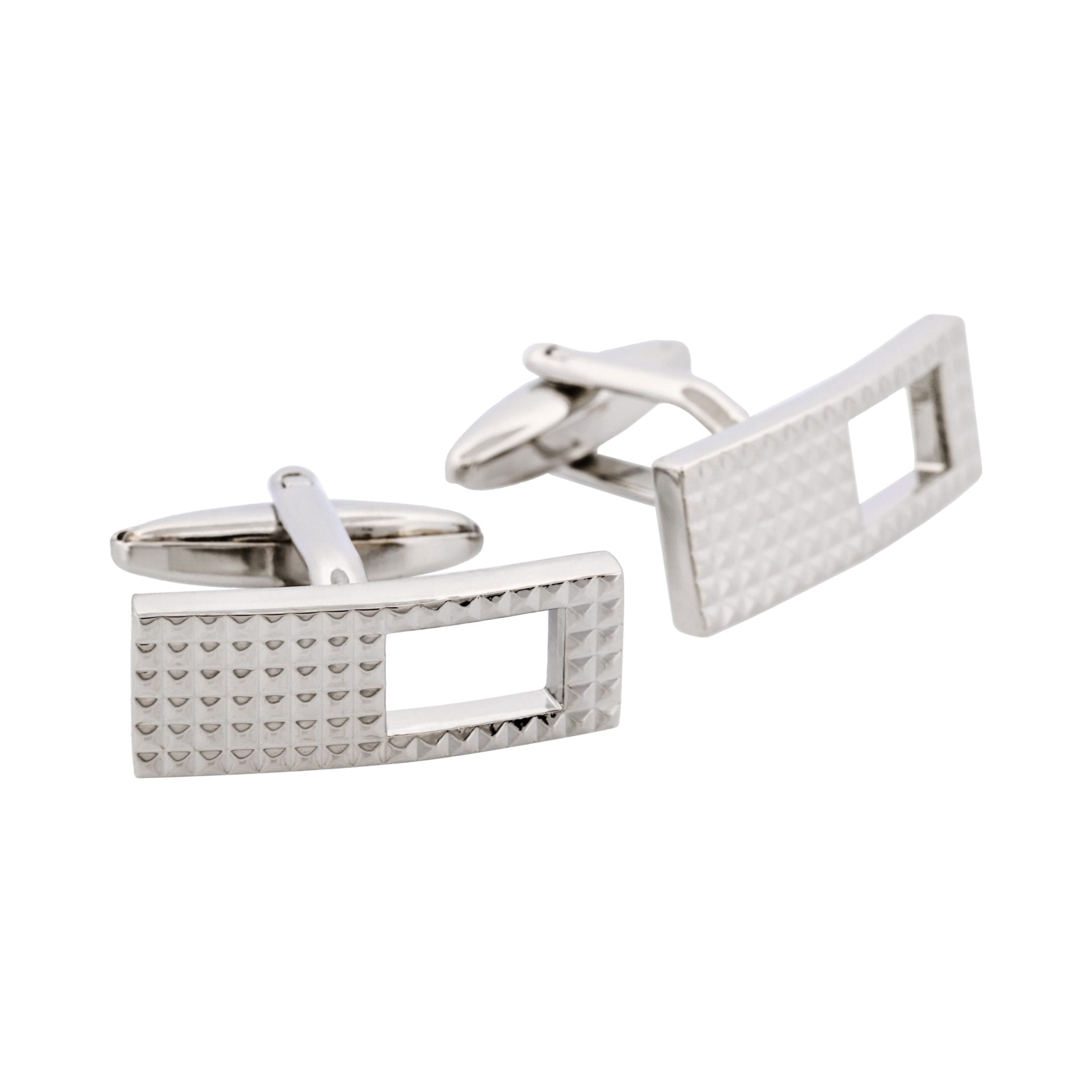 Rhodium Plated Rectangle Cufflinks with Cutout