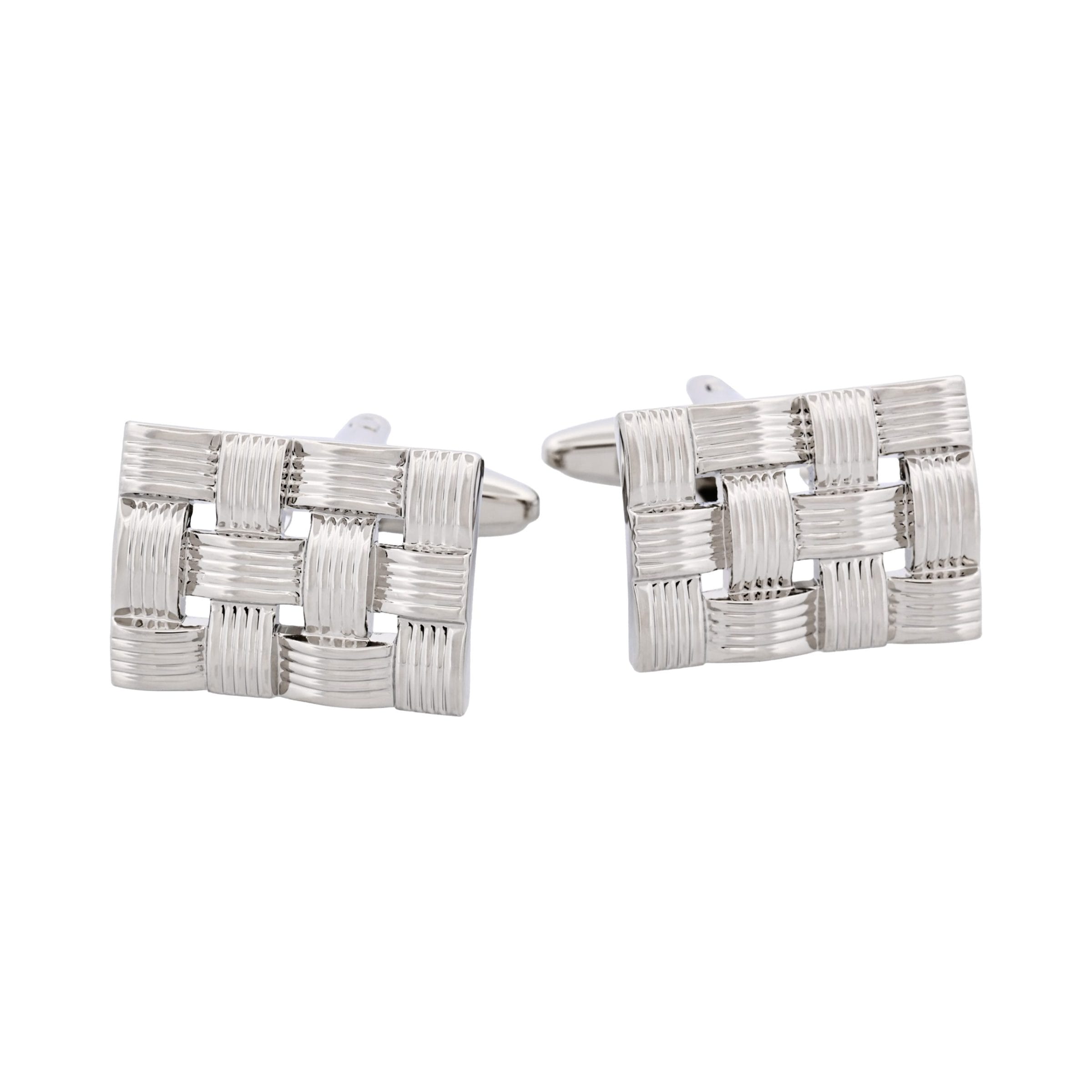 Rhodium Plated Rectangle Weave Cufflinks