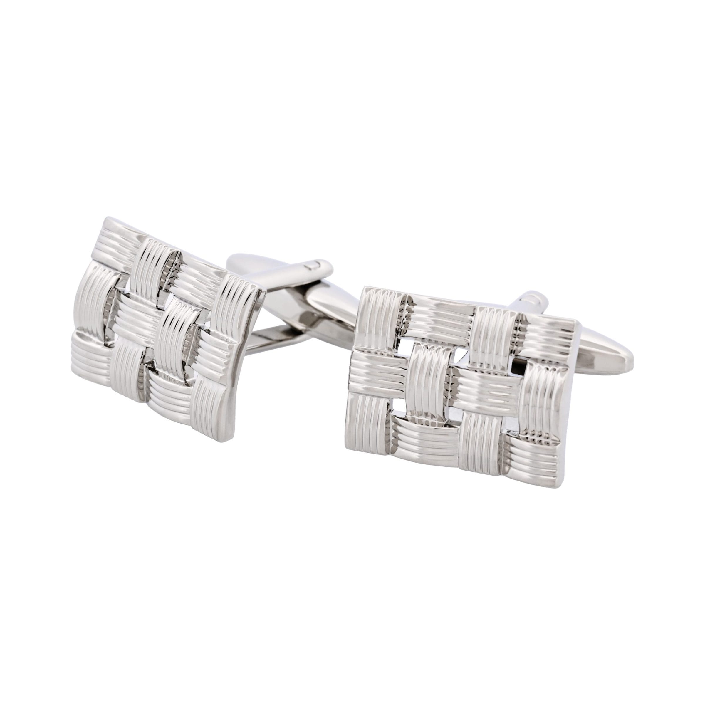 Rhodium Plated Rectangle Weave Cufflinks