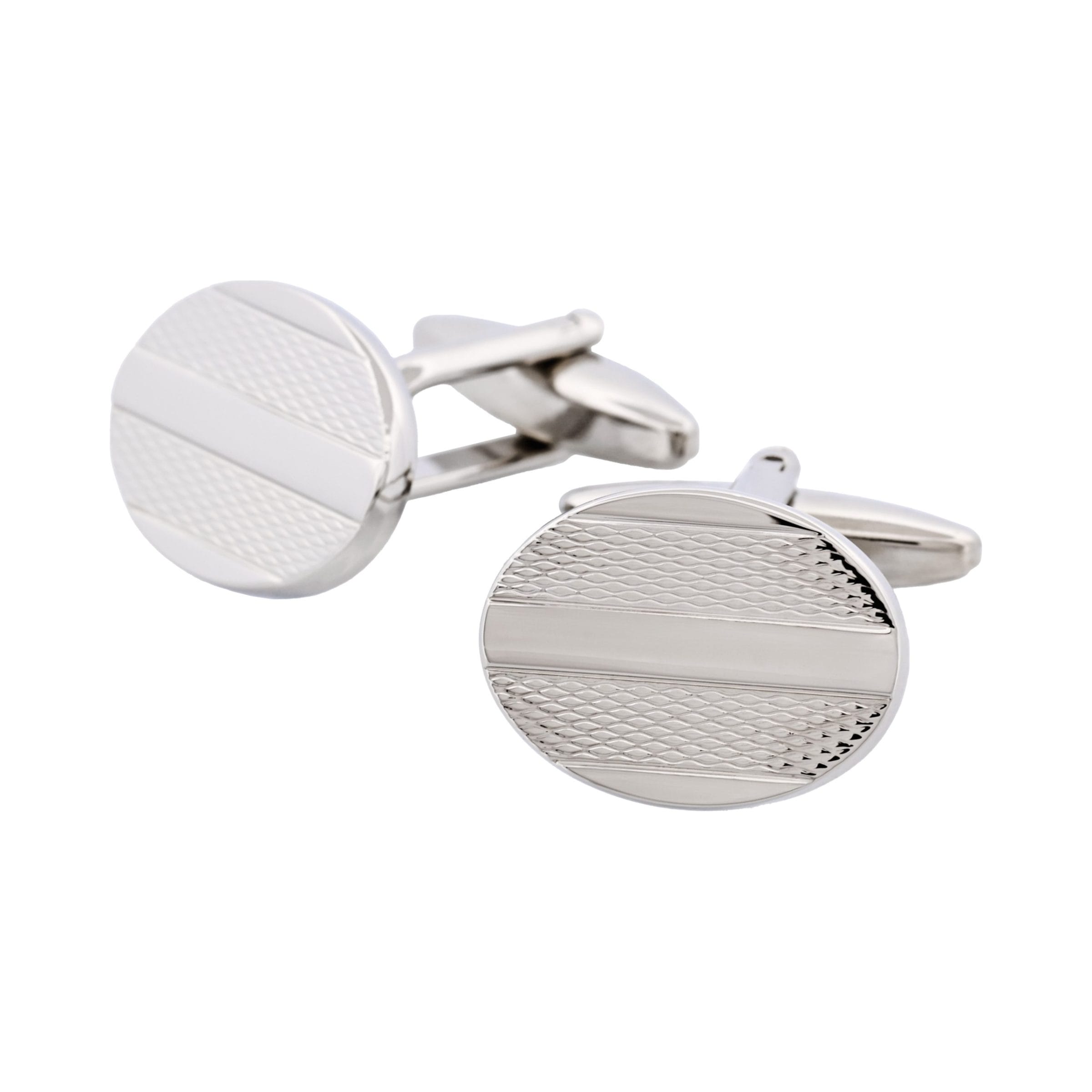 Rhodium Plated Oval Stripe Cufflinks