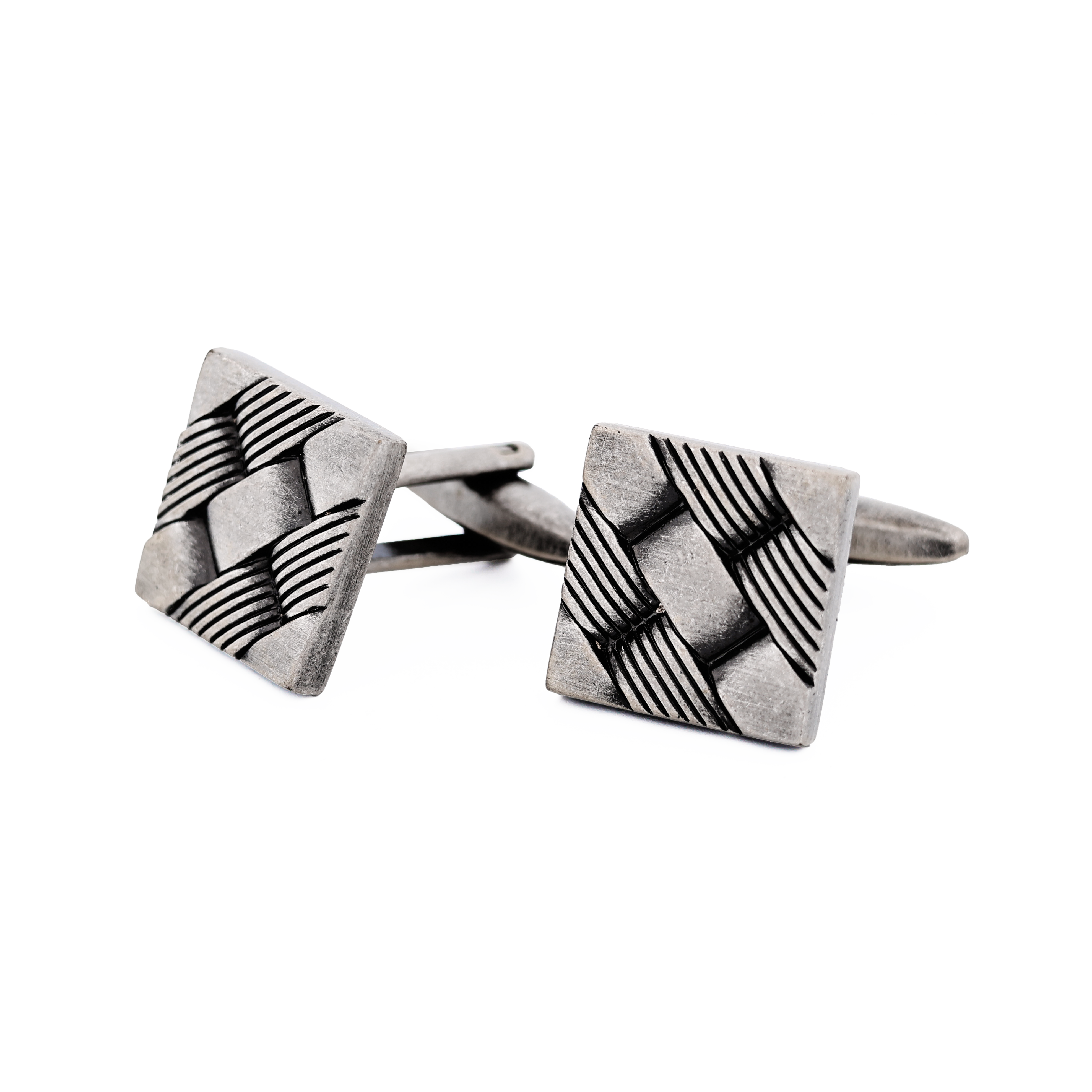 Oxidised Rhodium Plated Square Industrial Weave Cufflink