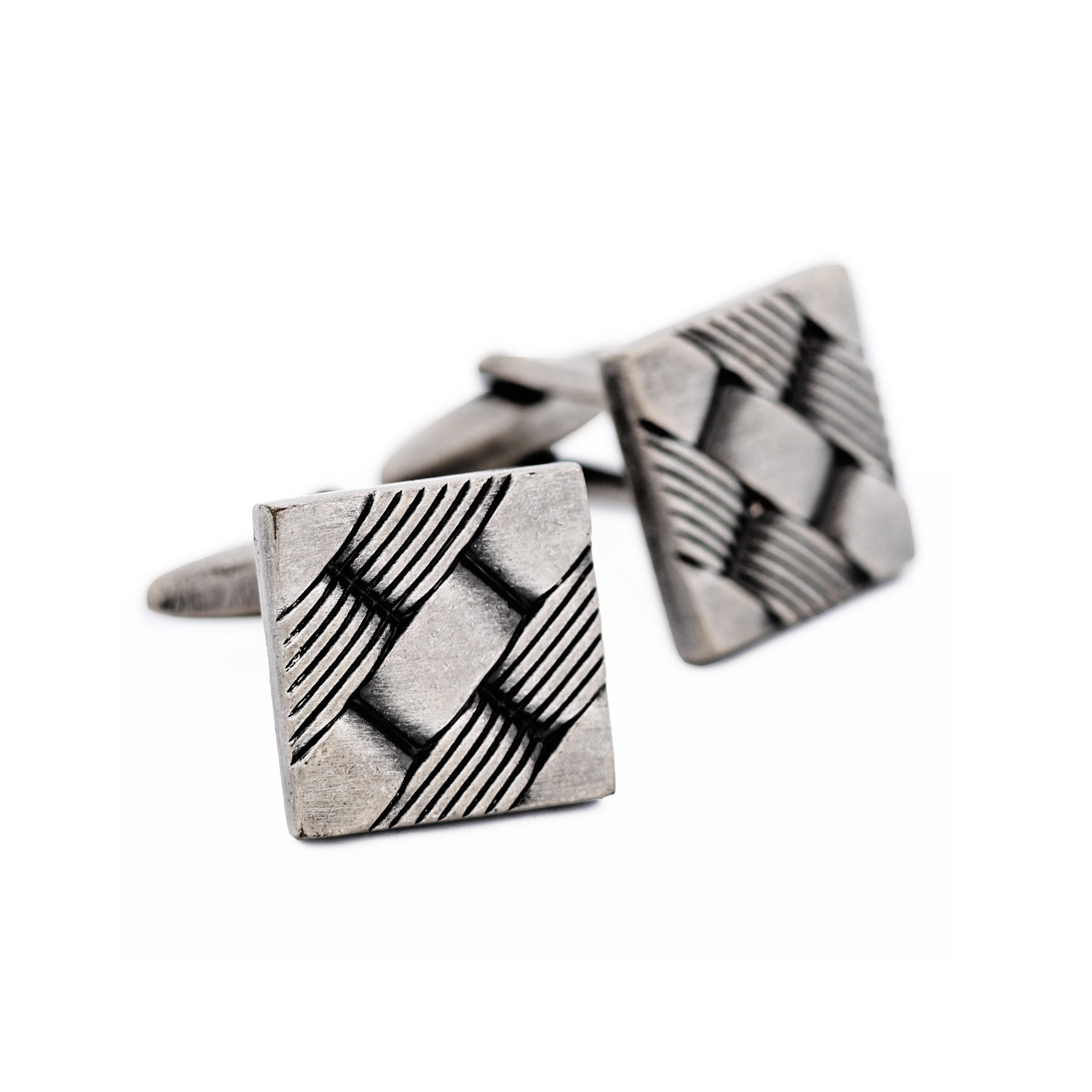 Oxidised Rhodium Plated Square Industrial Weave Cufflink
