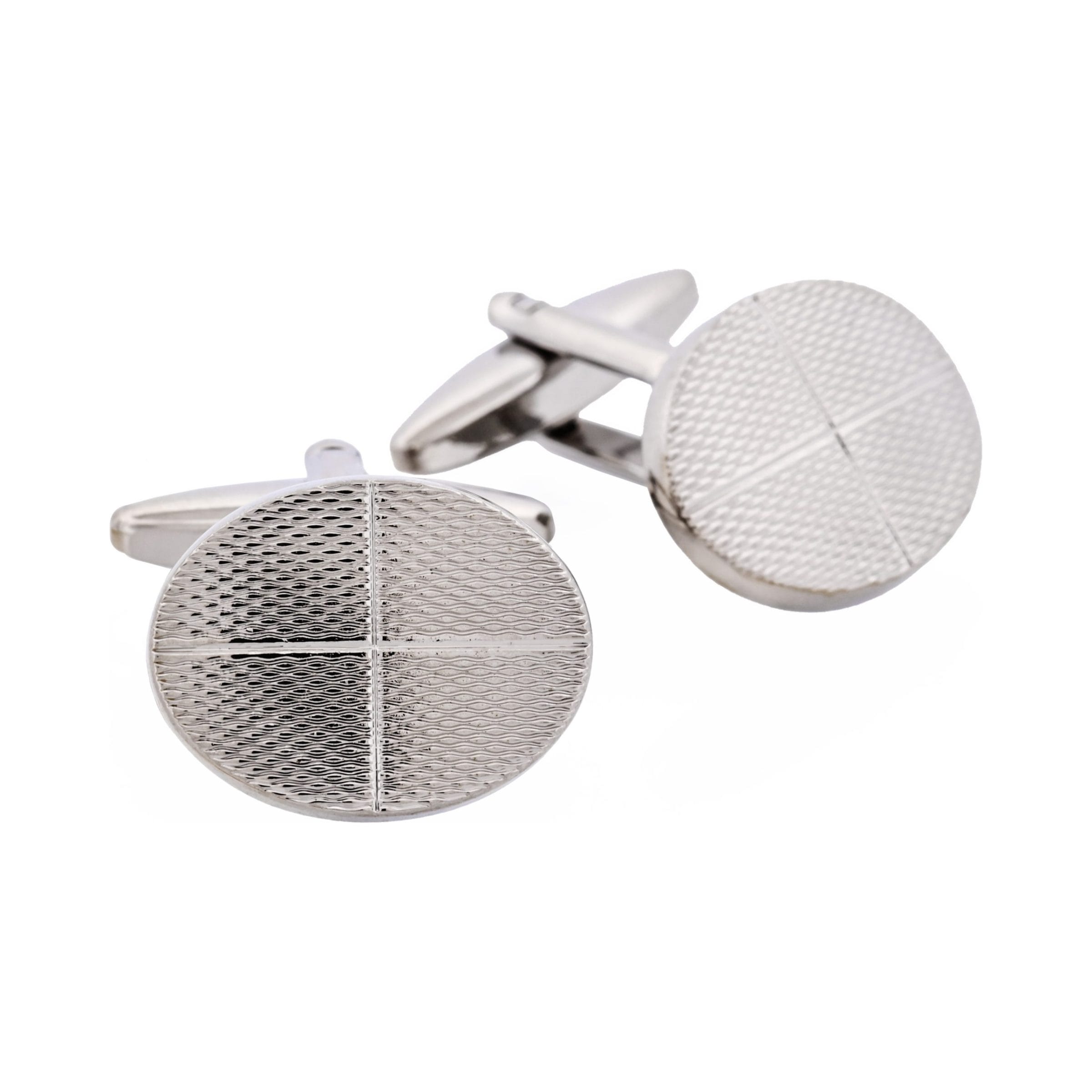 Rhodium Patterned Plated Oval Cufflinks