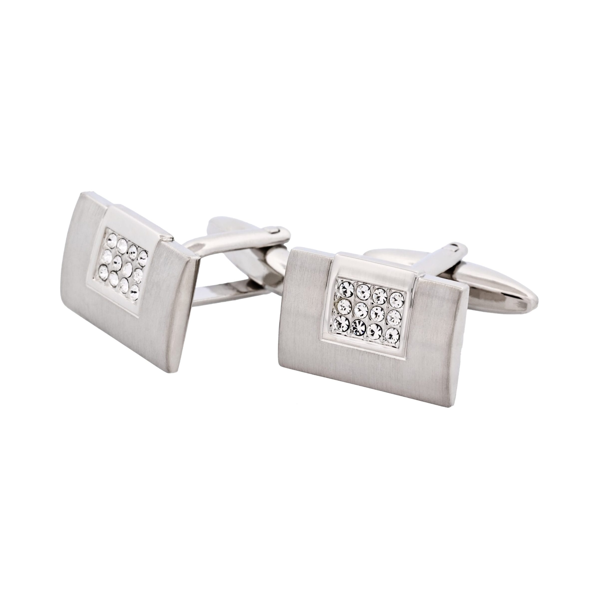 Brushed Rhodium & Crystal Cufflinks
