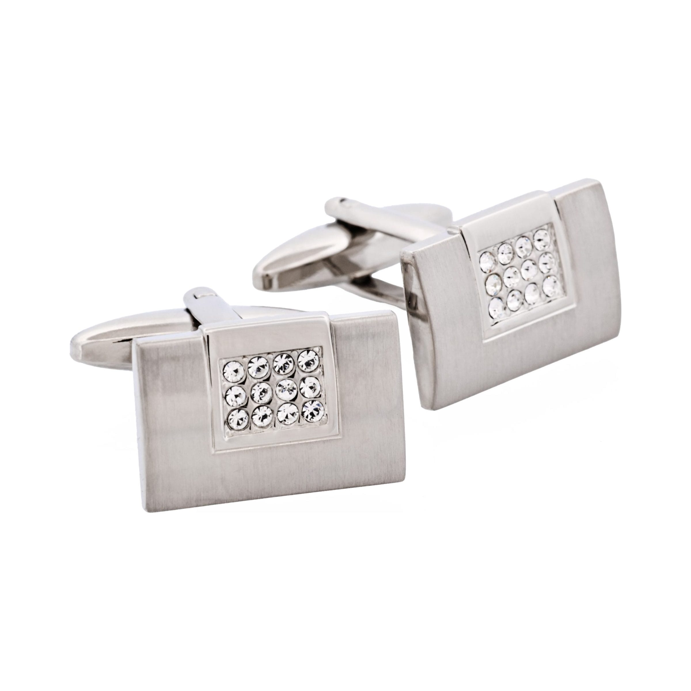 Brushed Rhodium & Crystal Cufflinks