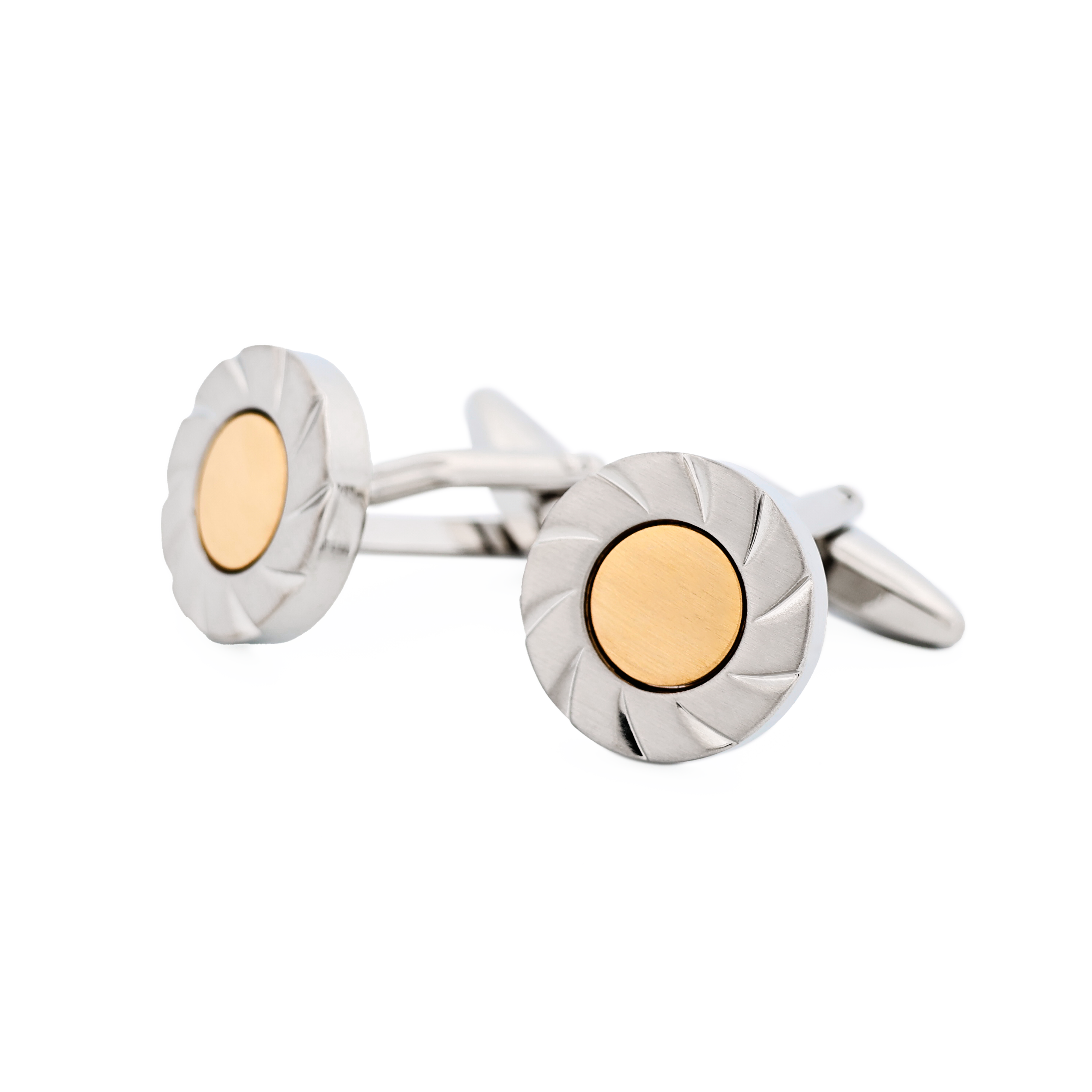 Brushed Rhodium & Brushed Gold Scalloped Edge Cufflinks