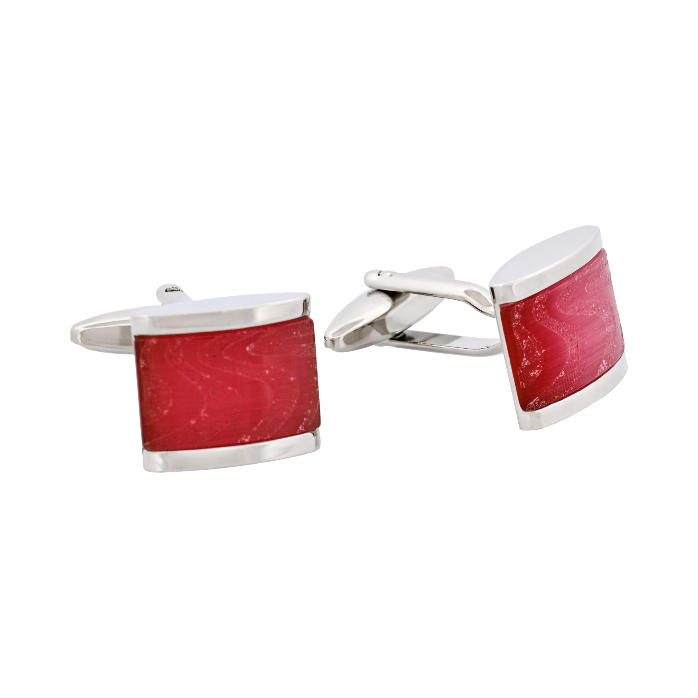 Rhodium Plated Pink Swirl Patterned Cat's Eye Cufflinks