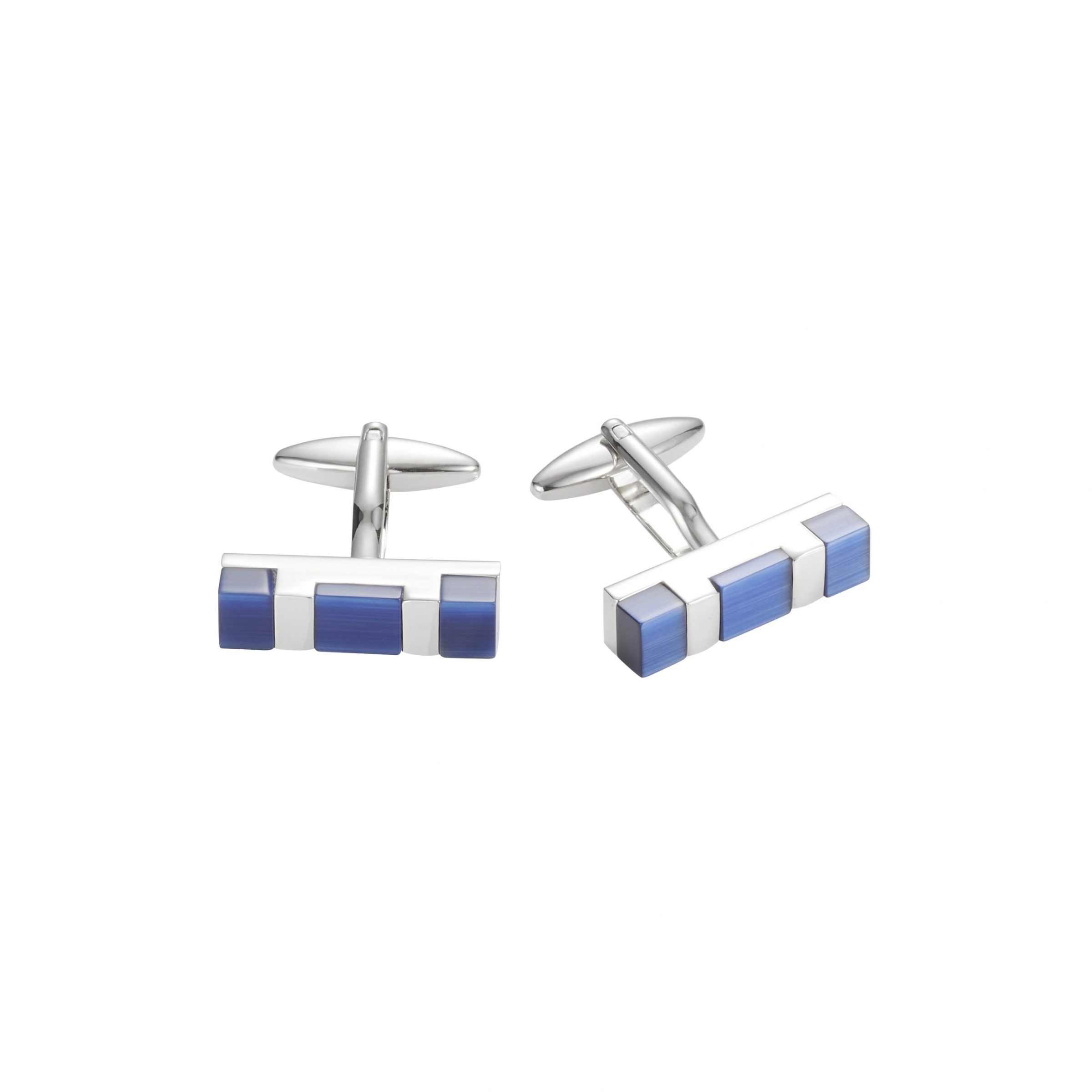 Rhodium Plated Navy Cat's Eye Rectangle Cufflinks