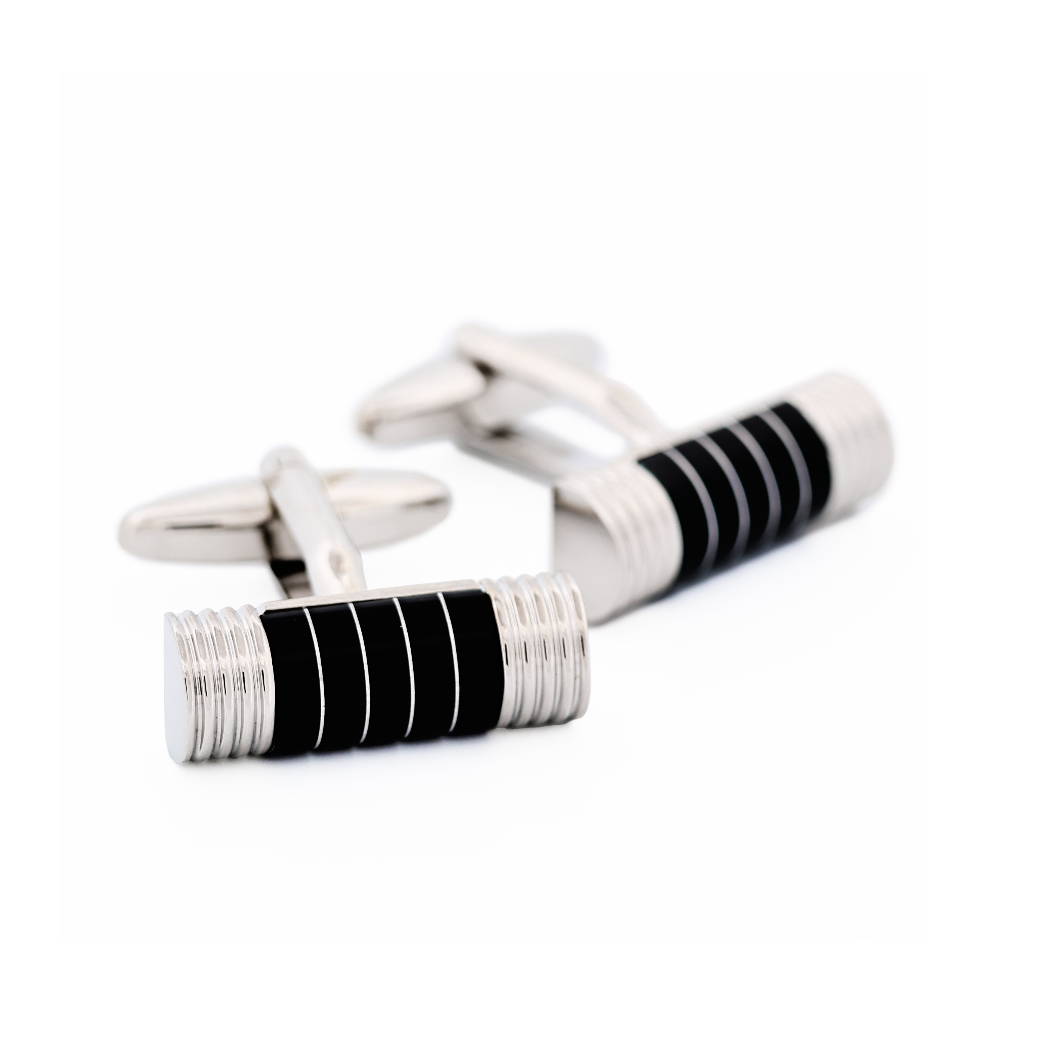 Rhodium Blue Tube Cufflinks