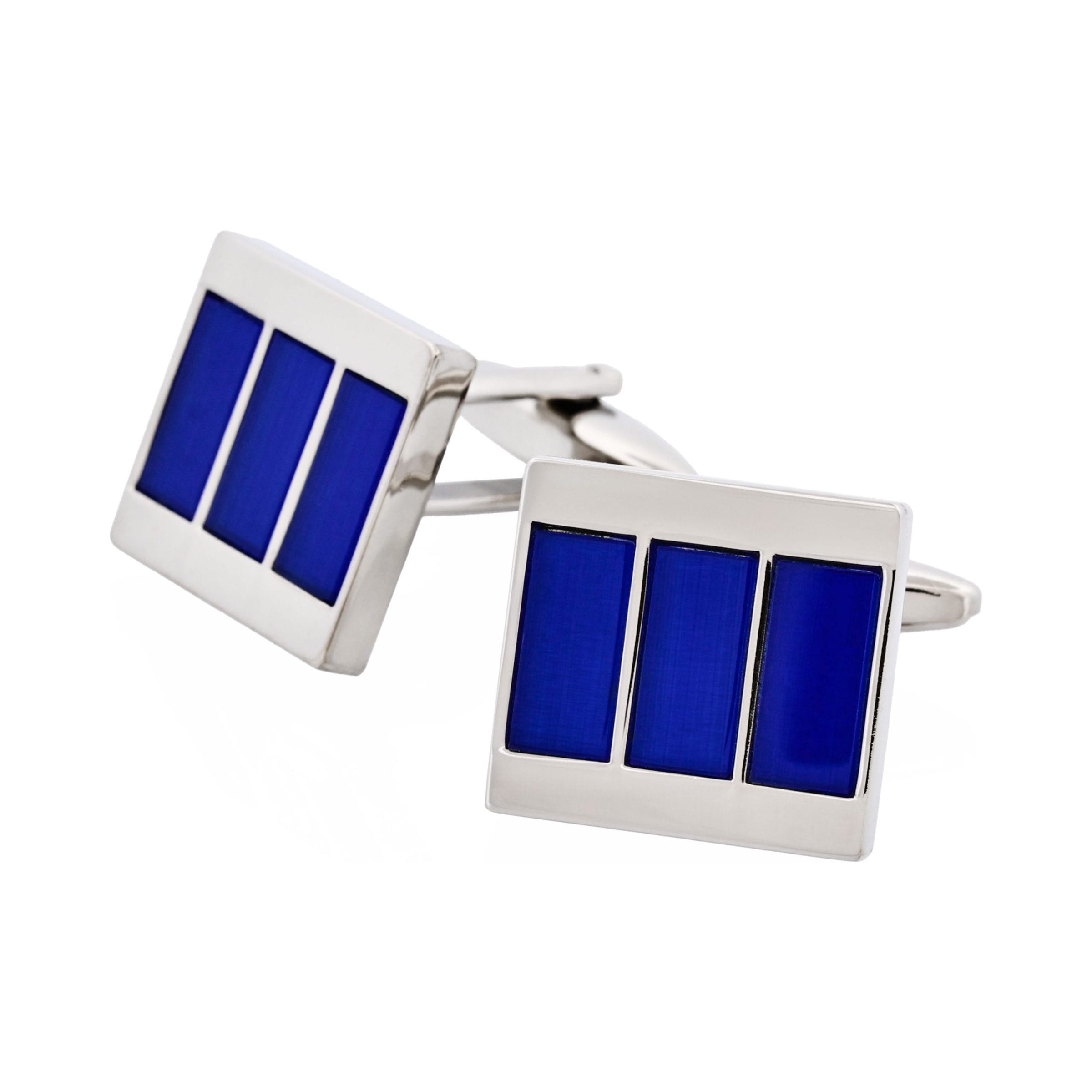 Rhodium Plated Cobalt Cat's Eye Stripe Cufflinks