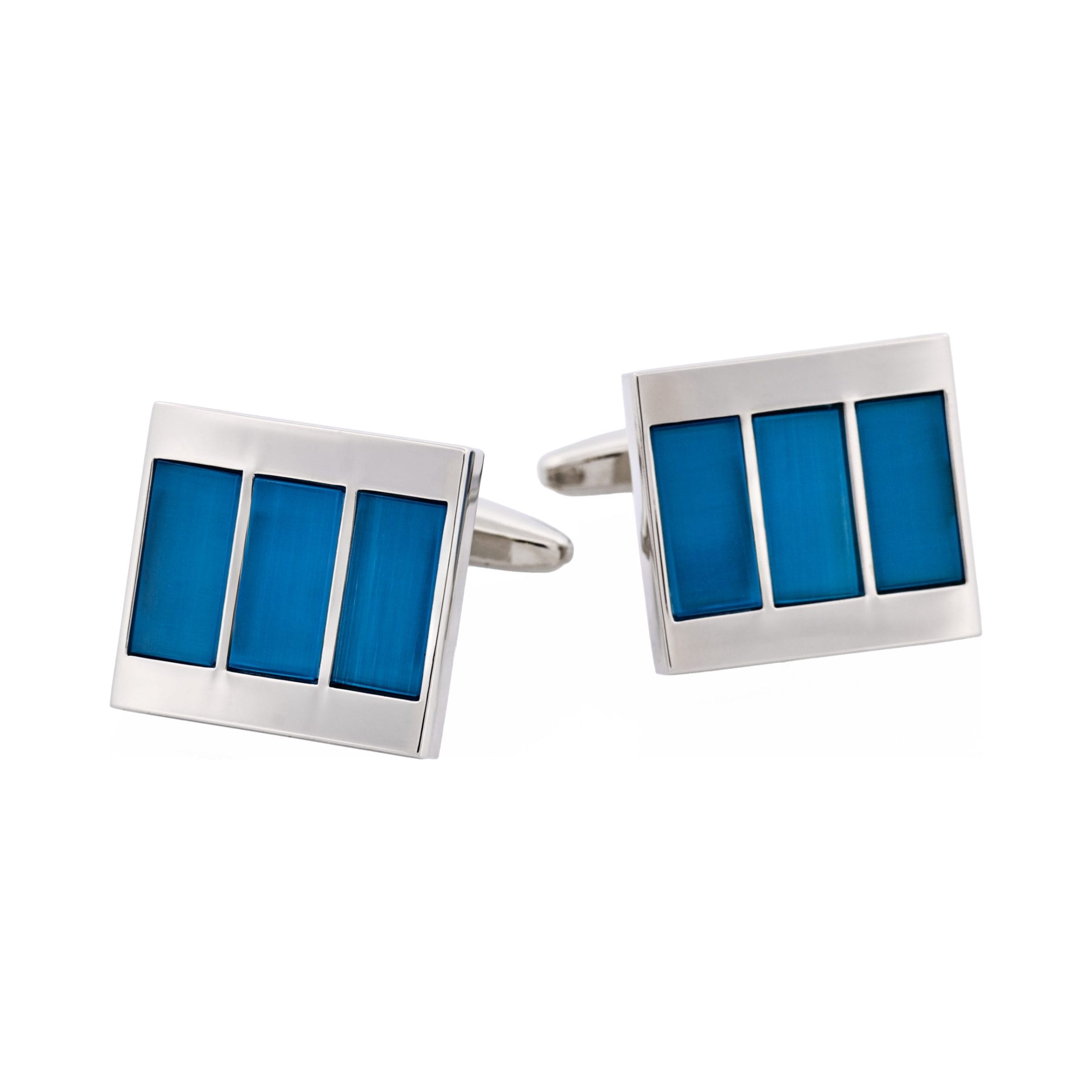 Rhodium Plated Aqua Cat's Eye Stripe Cufflinks