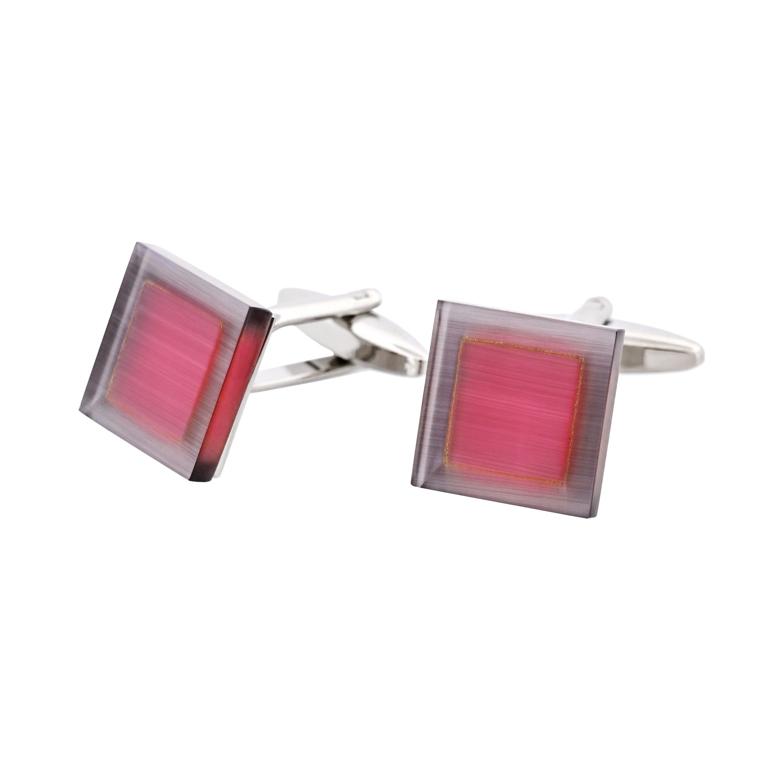 Grey & Pink Square Cat's Eye Cufflinks