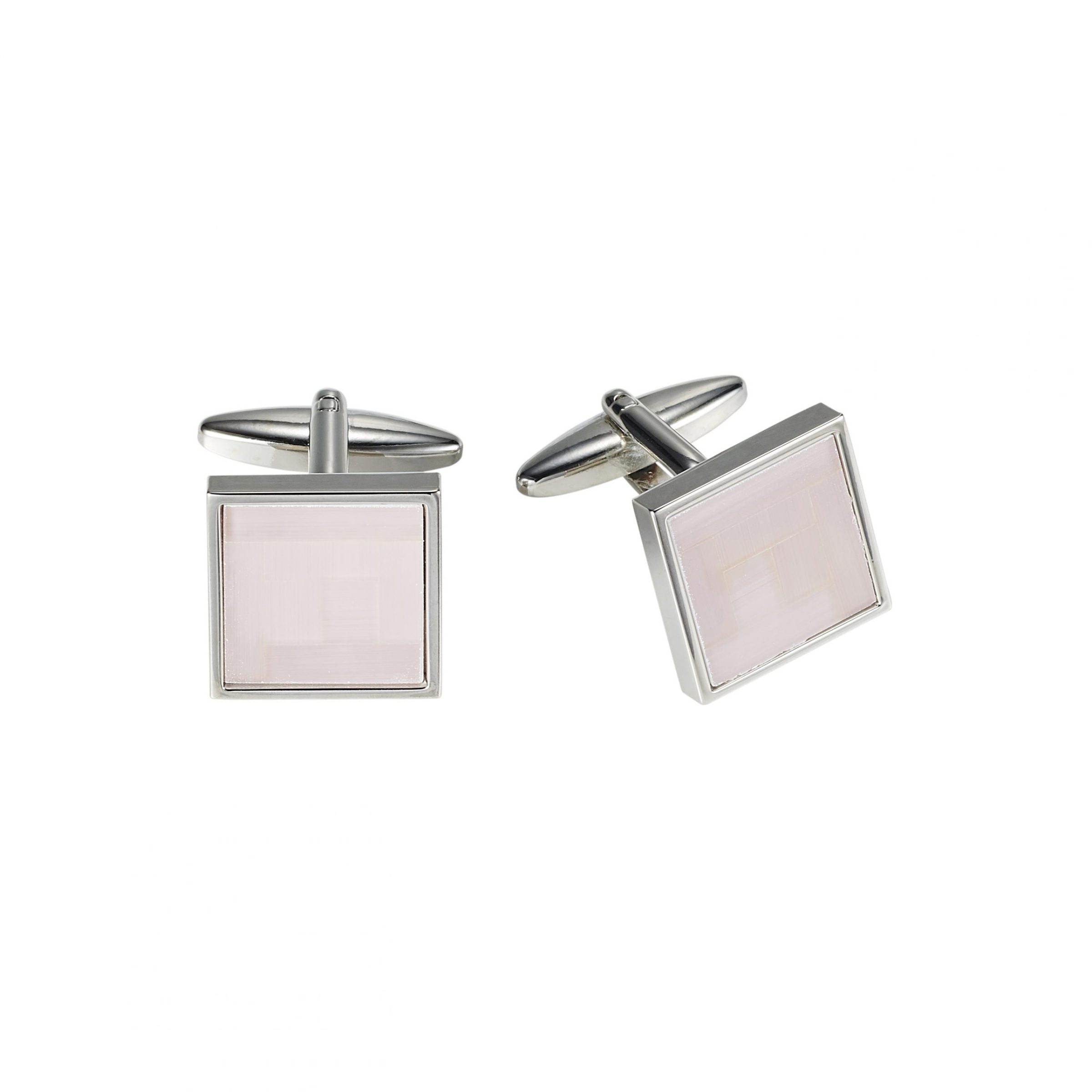 Rhodium Plated Pink Mosaic Cat'e Eye Square Cufflinks