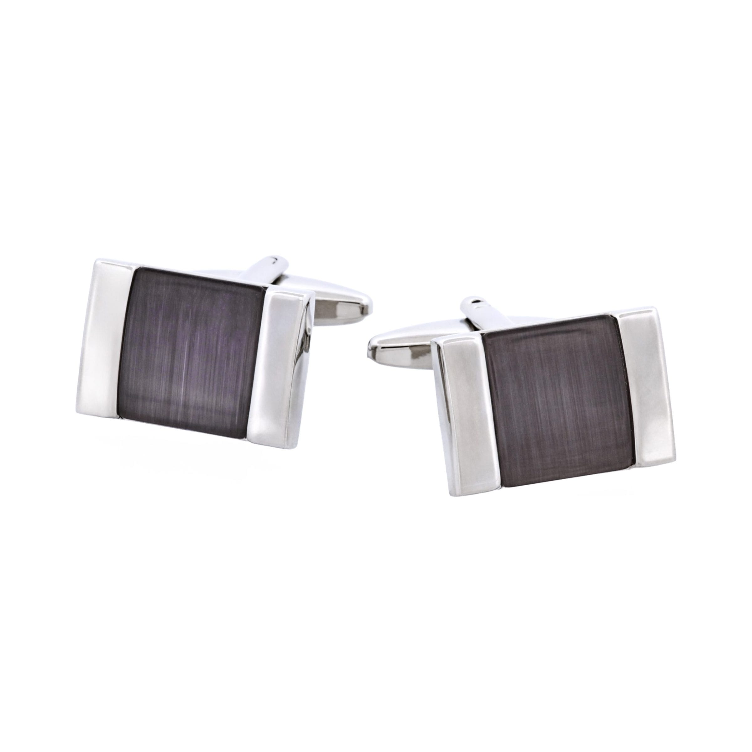 Rhodium Plated Grey Cat's Eye Square Cufflinks