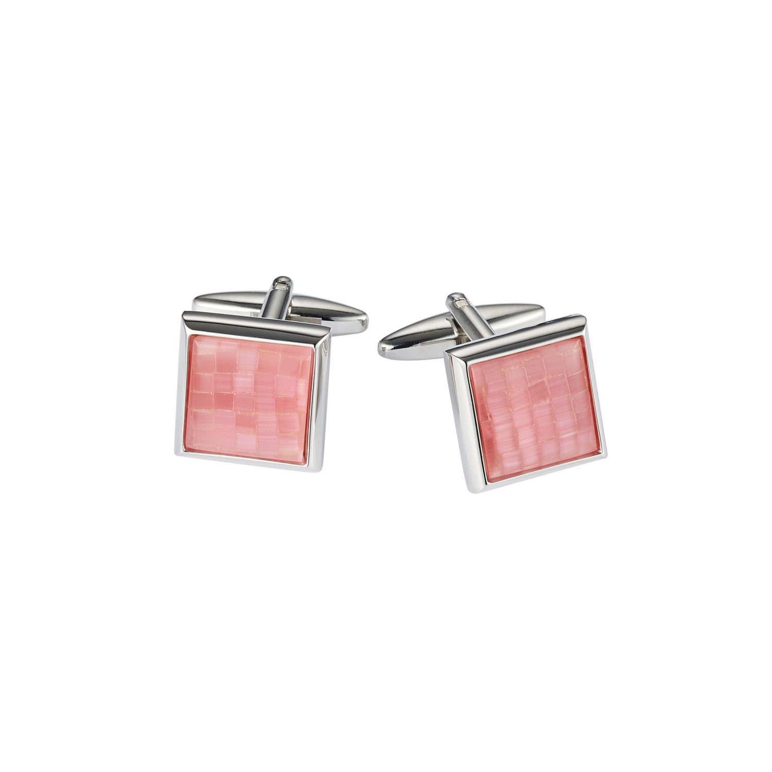 Rhodium Plated Pink Mosaic Cat'e Eye Square Cufflinks