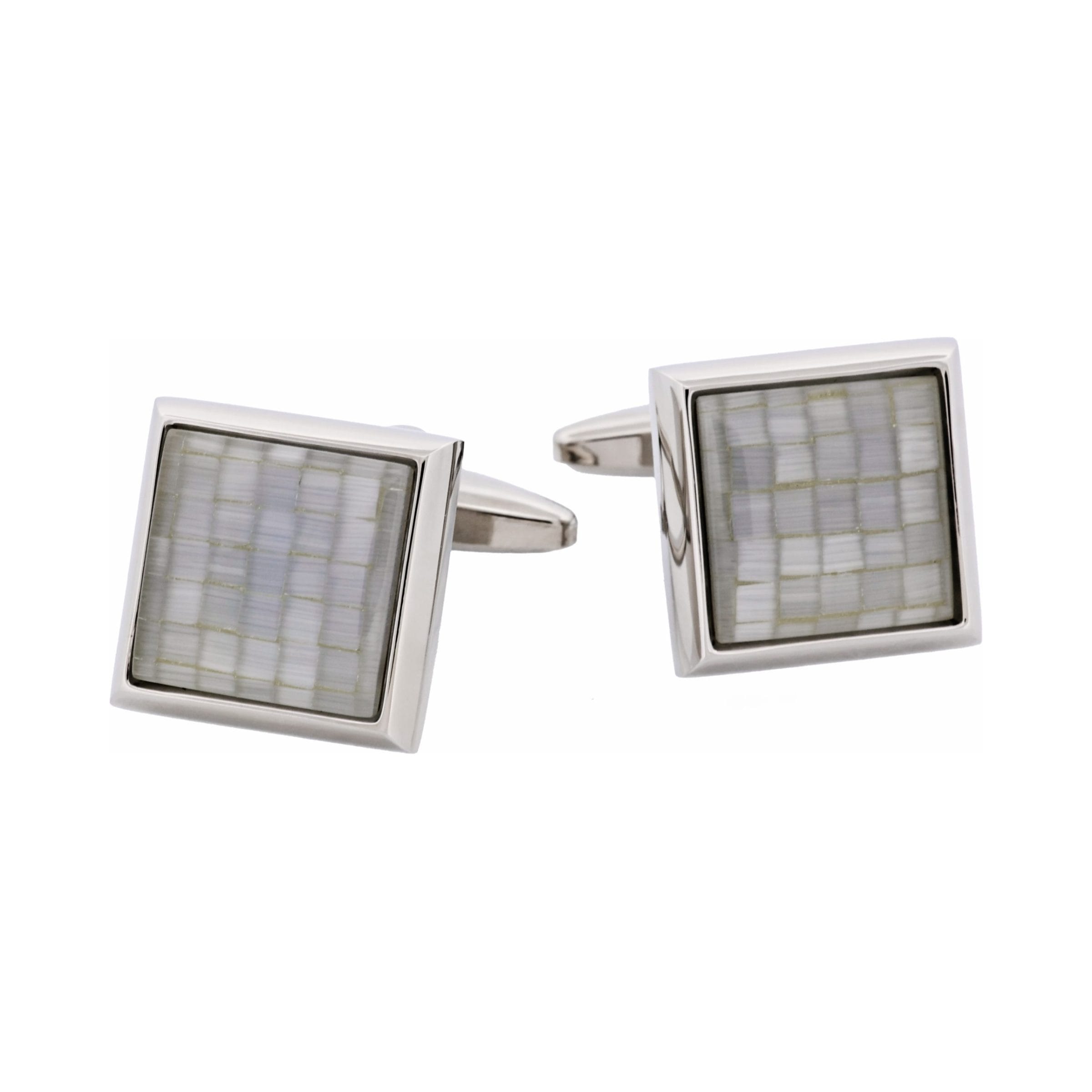 Rhodium Plated Grey Mosaic Cat's Eye Square Cufflinks
