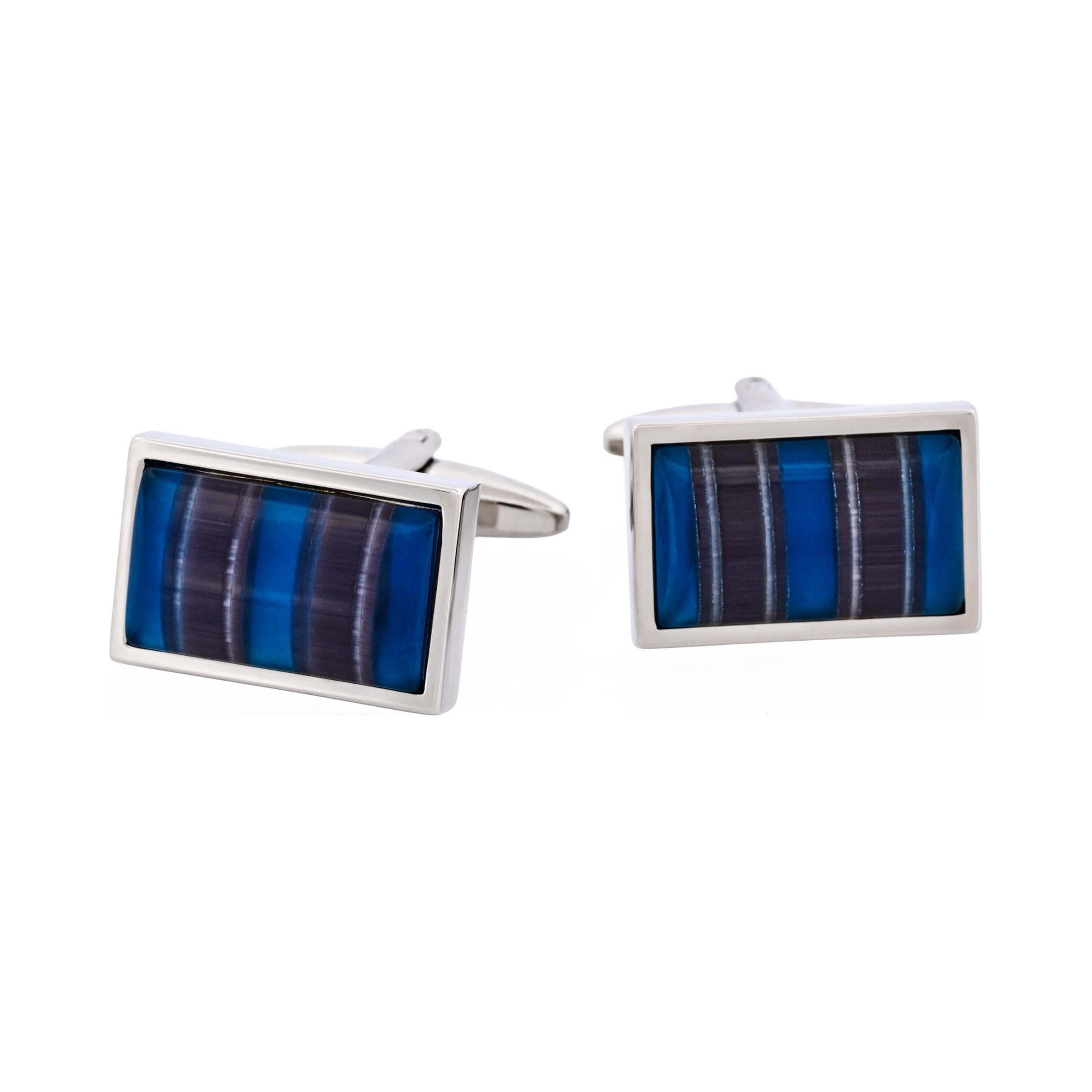 Multi Coloured Blue Striped Cat's Eye Cufflinks