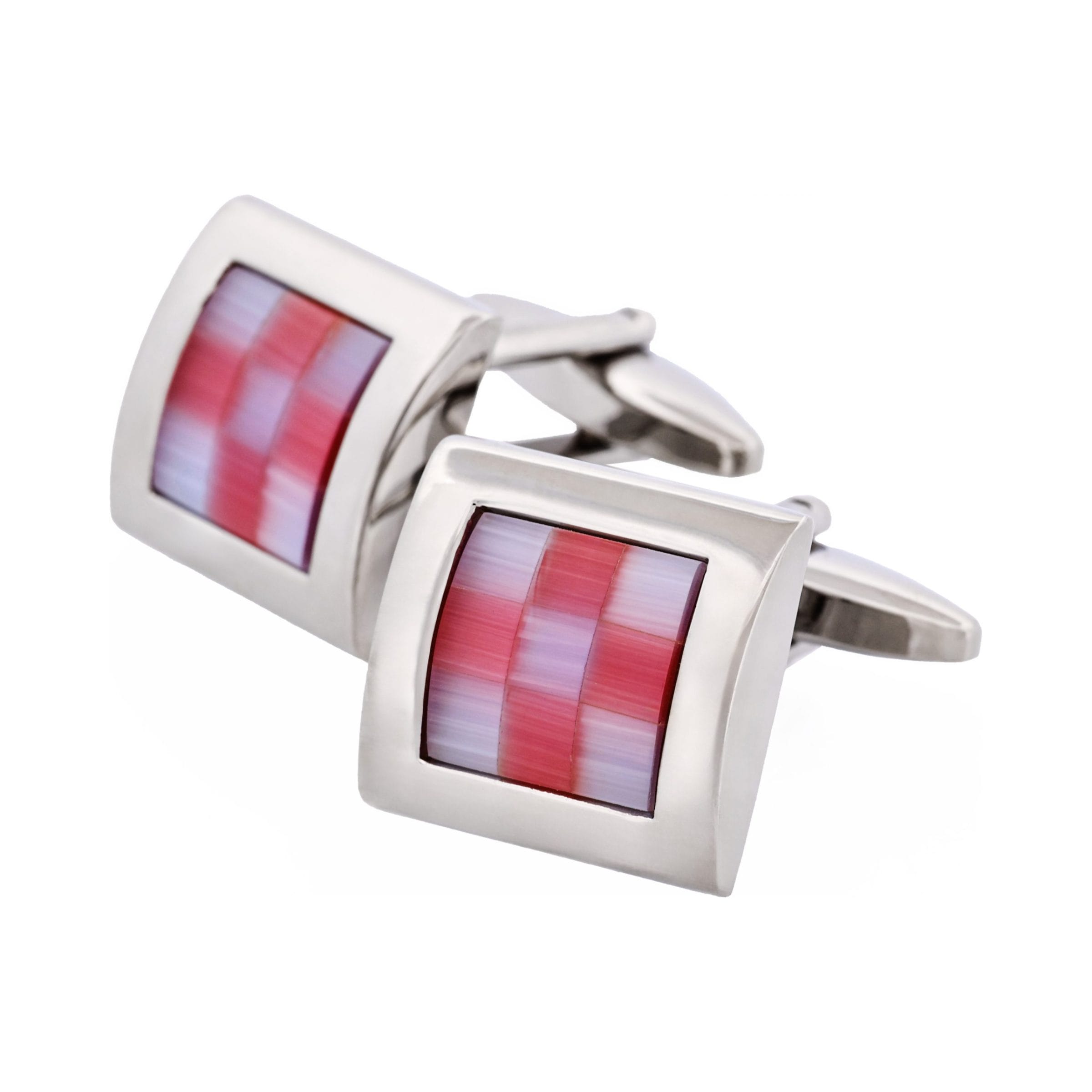 Pink & Blue Square Rhodium Plated Cufflinks
