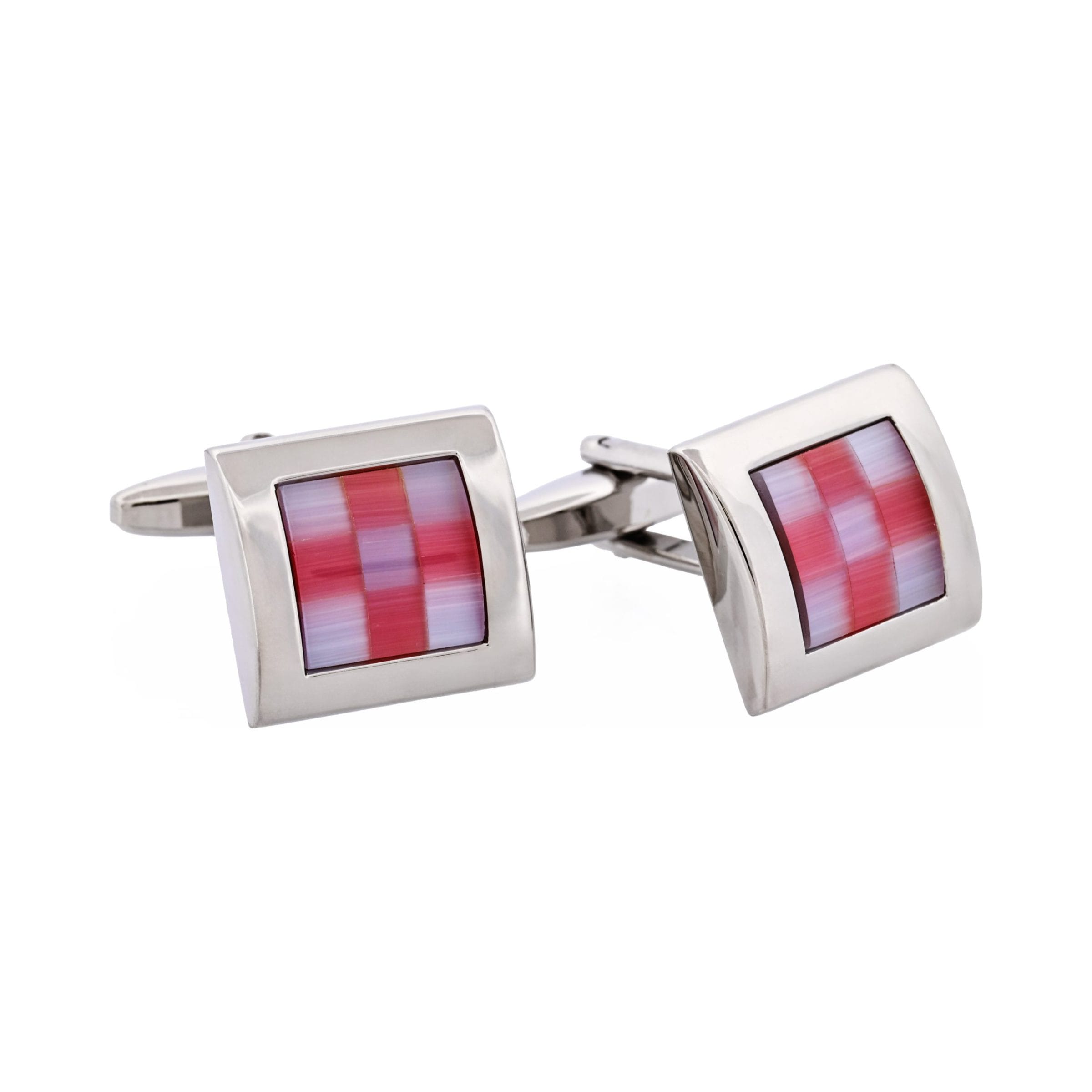 Pink & Blue Square Rhodium Plated Cufflinks