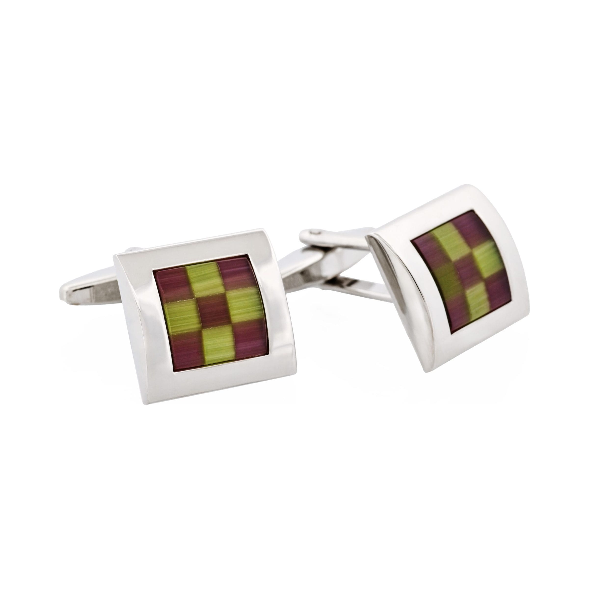 Purple & Green Check Cat's Eye Cufflinks