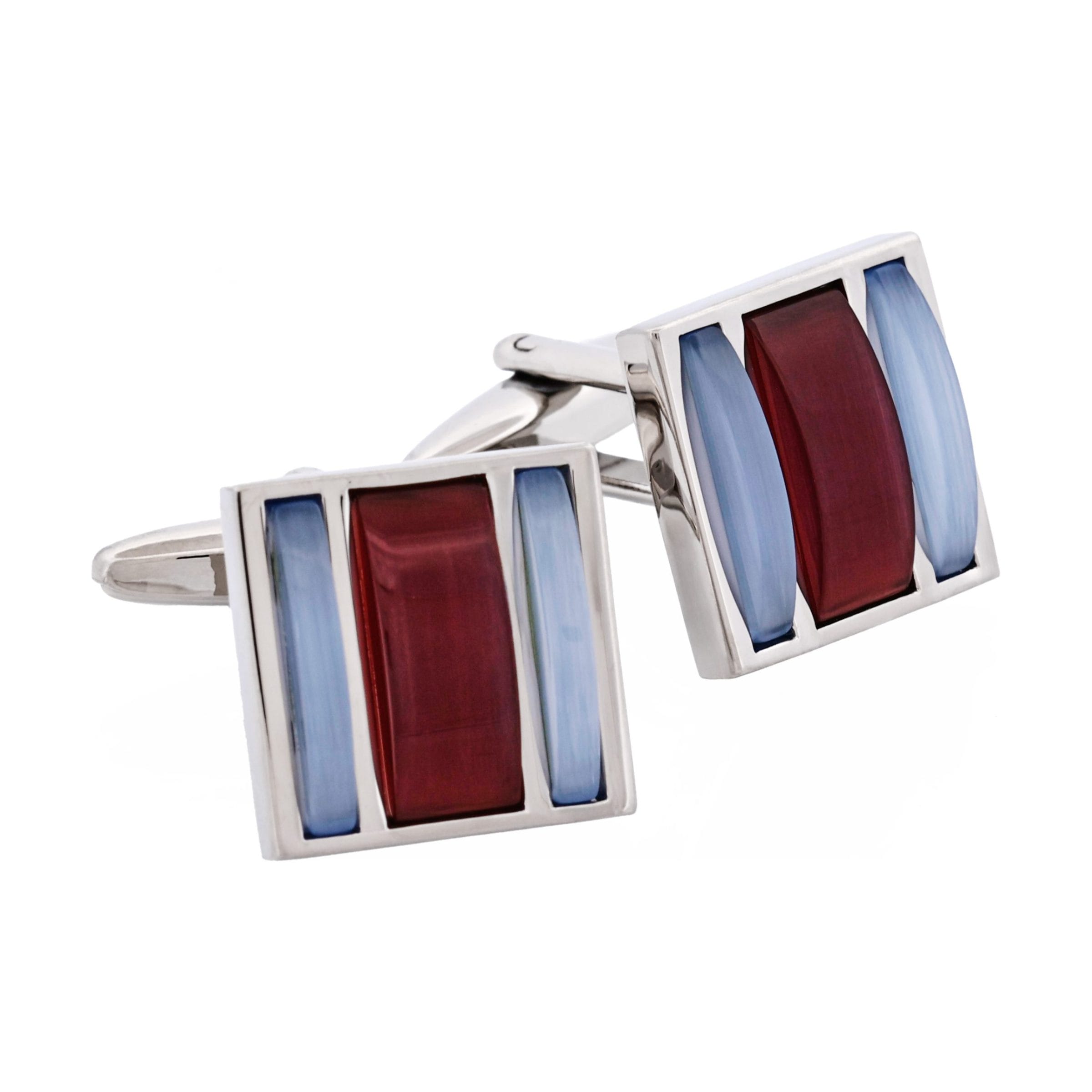 Blue & Maroon Striped Cat's Eye Cufflinks