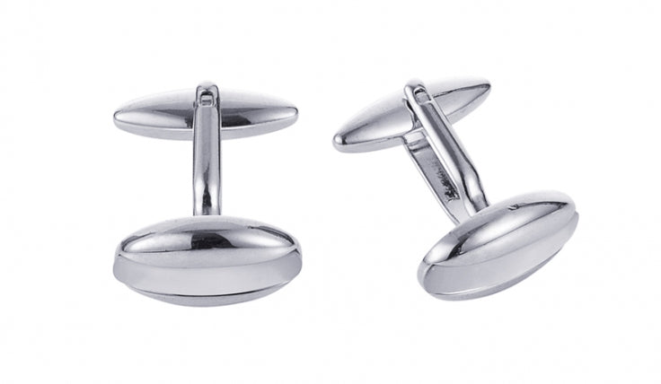 Rhodium Plated White Cat's Eye Oval Cufflinks