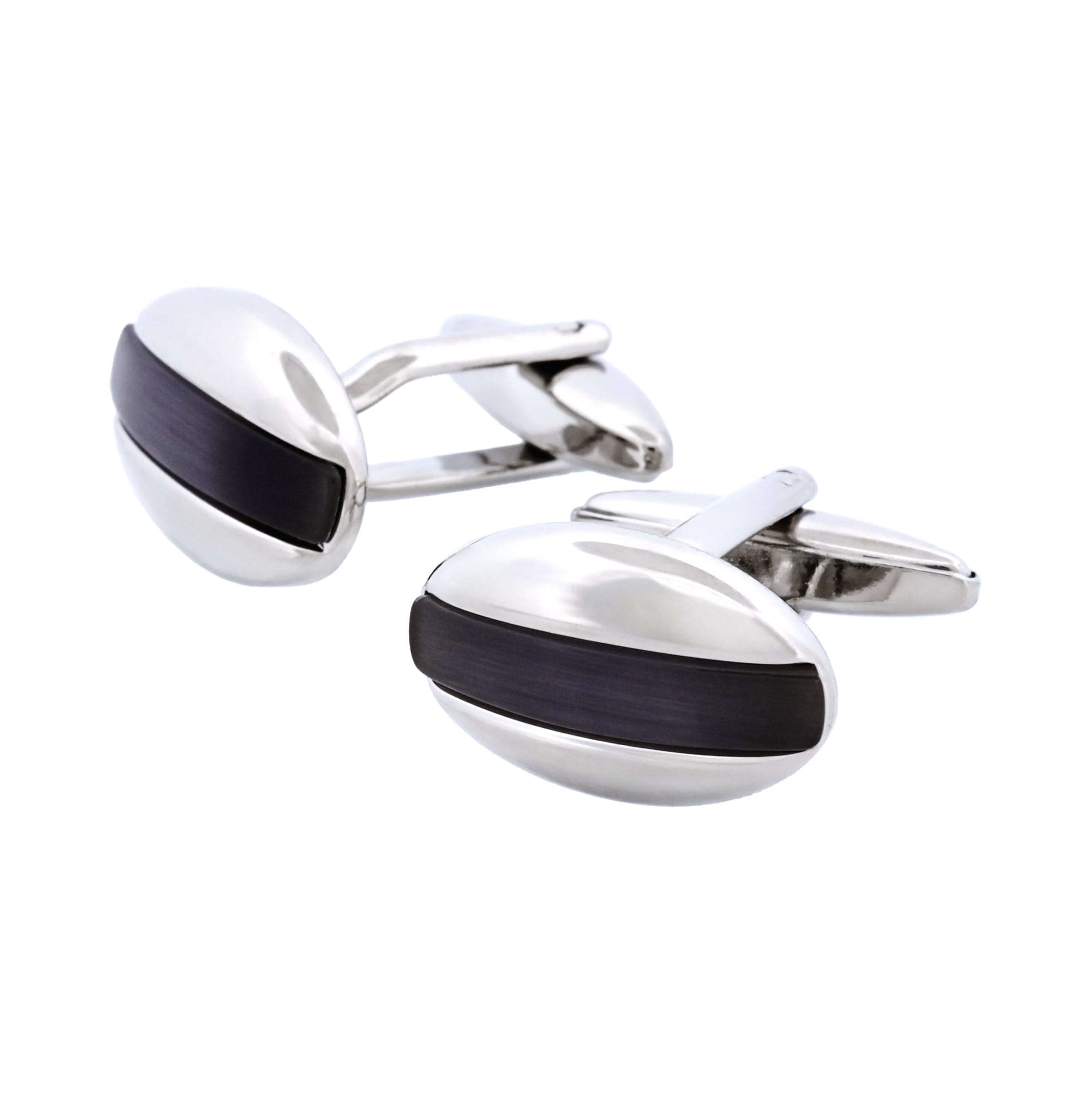 Rhodium Plated Grey Cat's Eye Oval Cufflinks