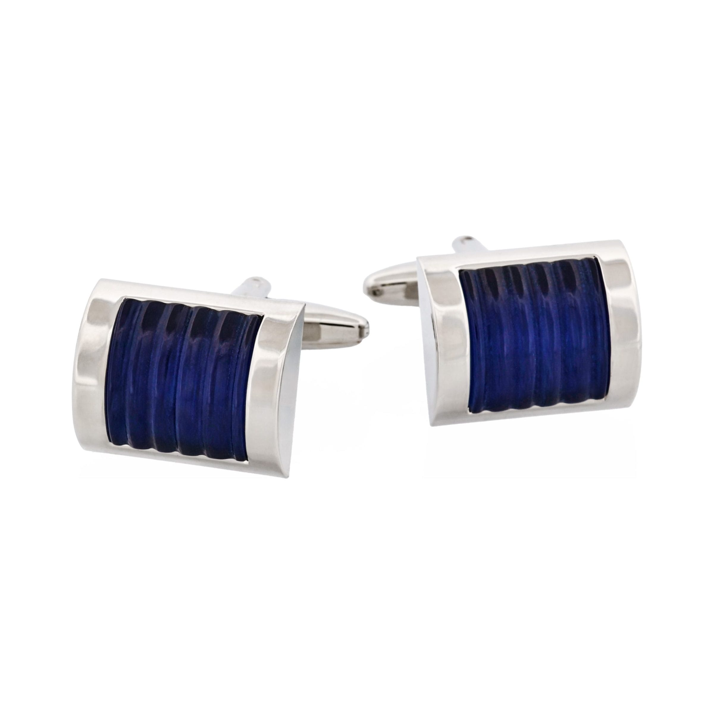 Navy Ribbed Cat's Eye Cufflinks