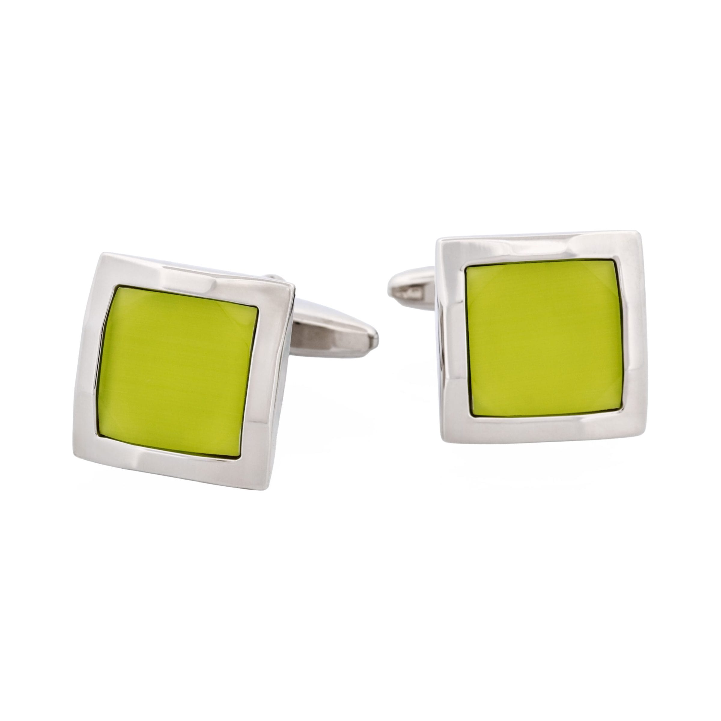 Lime Green Cat's Eye Square Cufflinks
