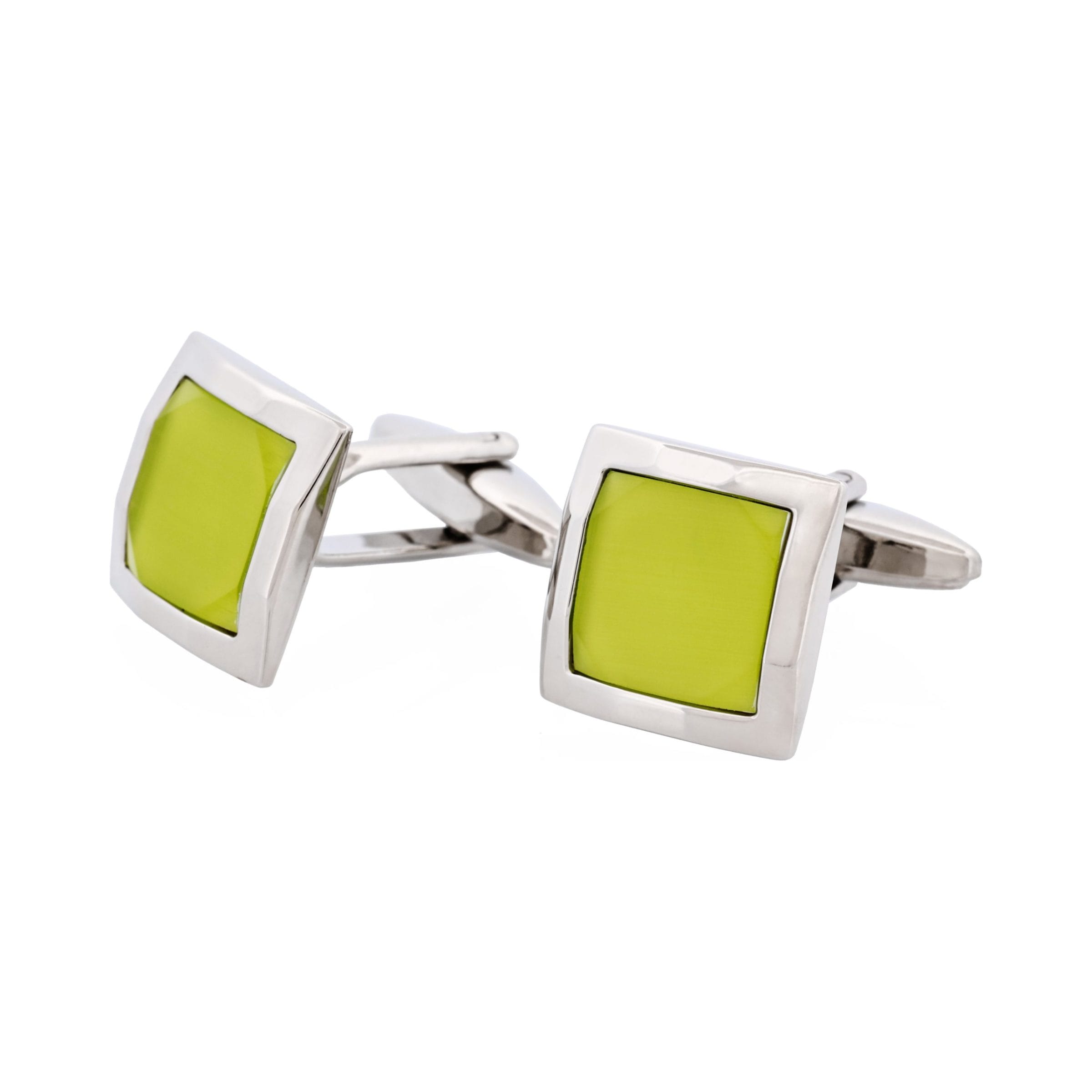 Lime Green Cat's Eye Square Cufflinks