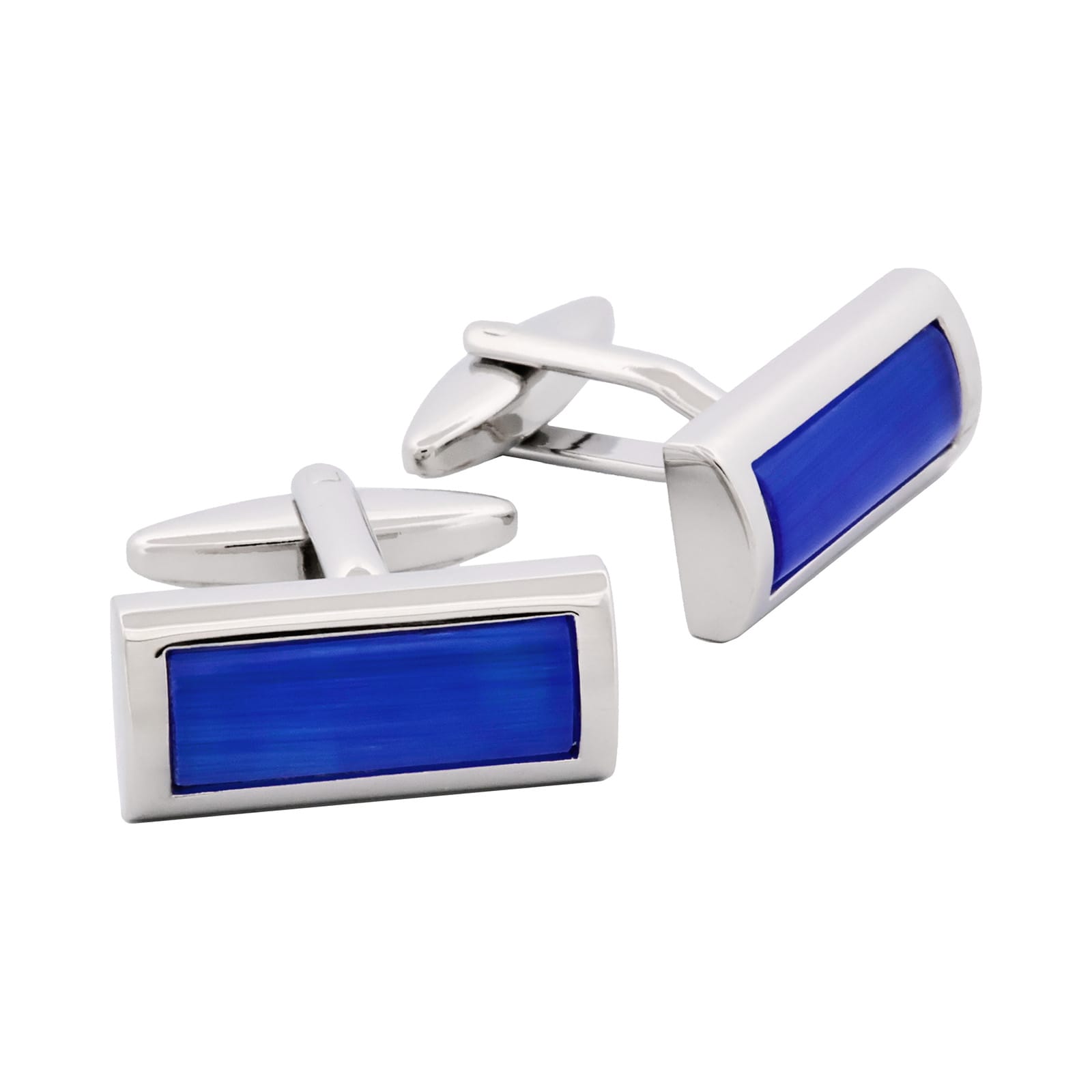 Blue Rectangle Silver-Tone Cufflinks