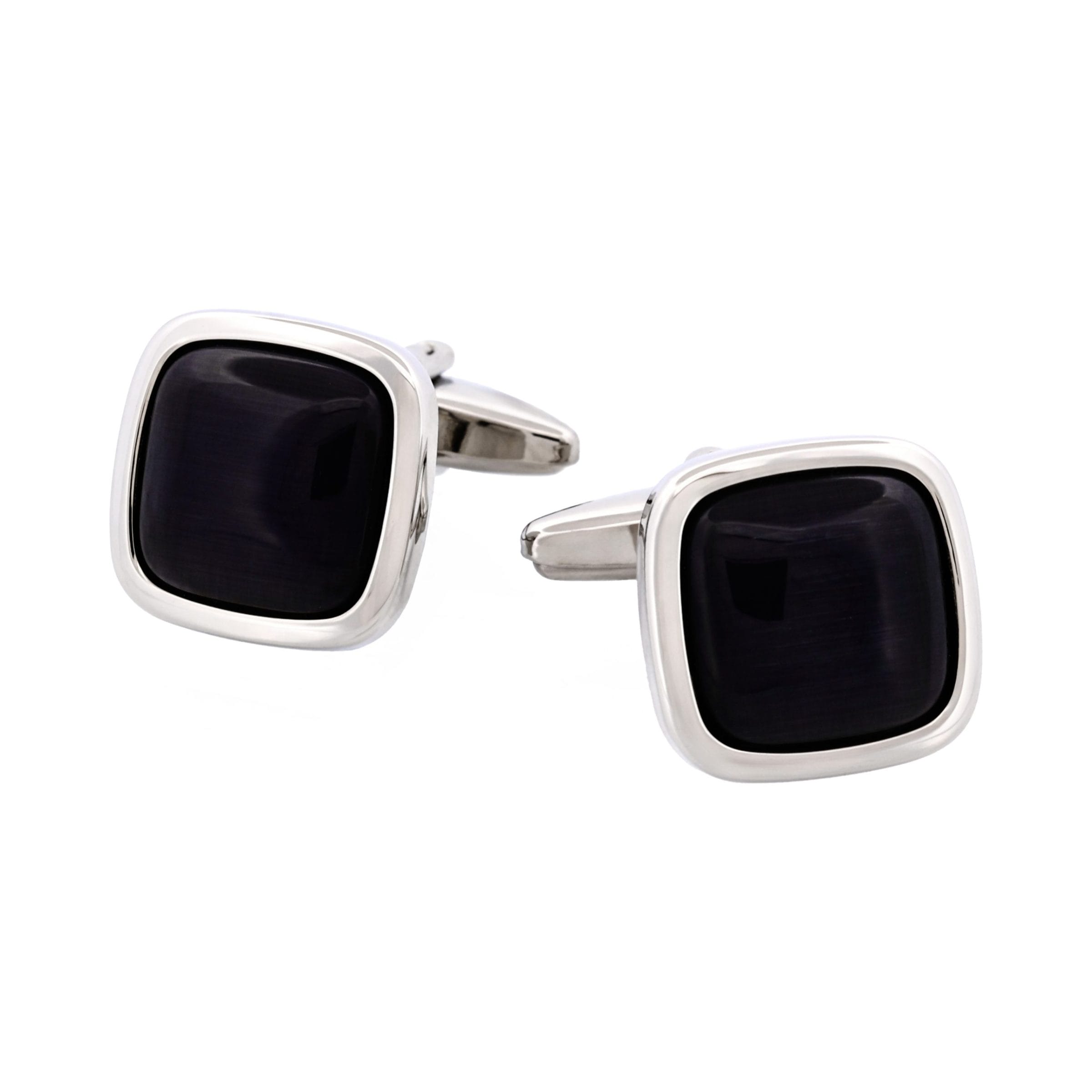 Rhodium Plated Grey Cat's Eye Cufflinks