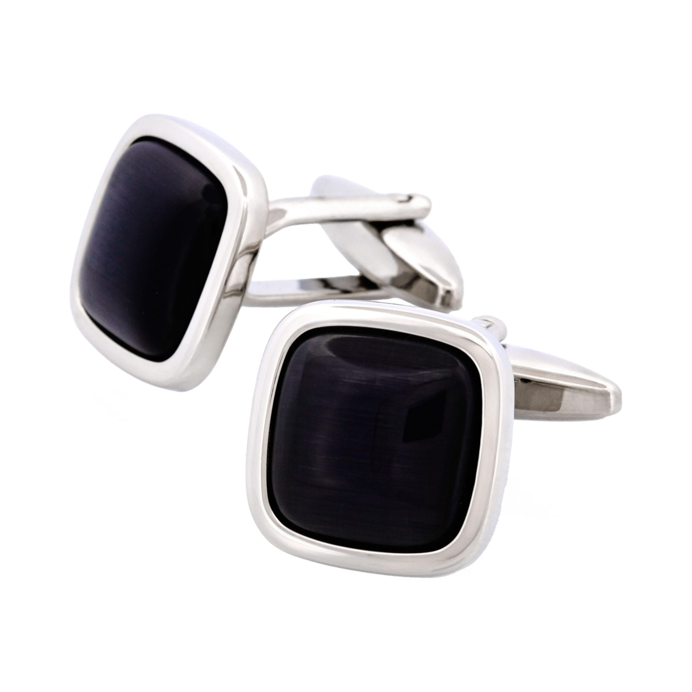 Rhodium Plated Grey Cat's Eye Cufflinks