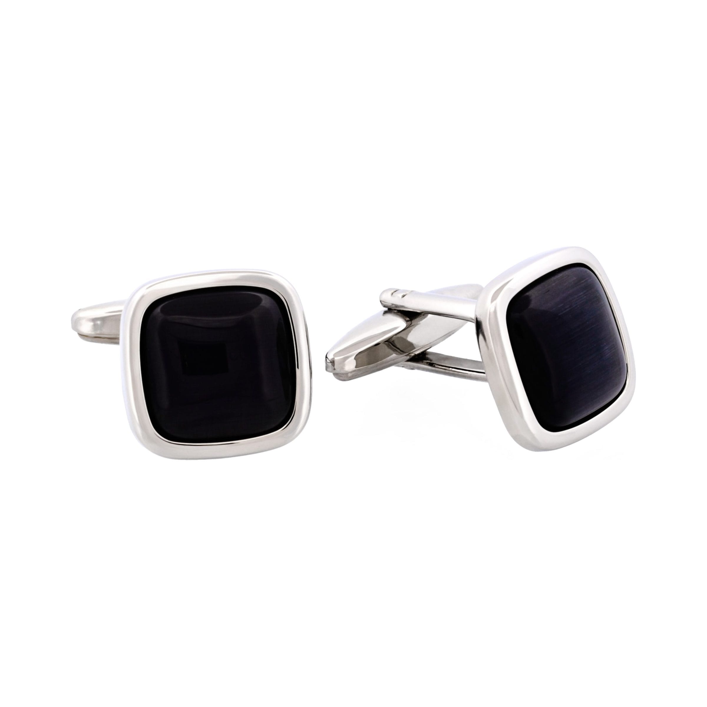Rhodium Plated Grey Cat's Eye Cufflinks