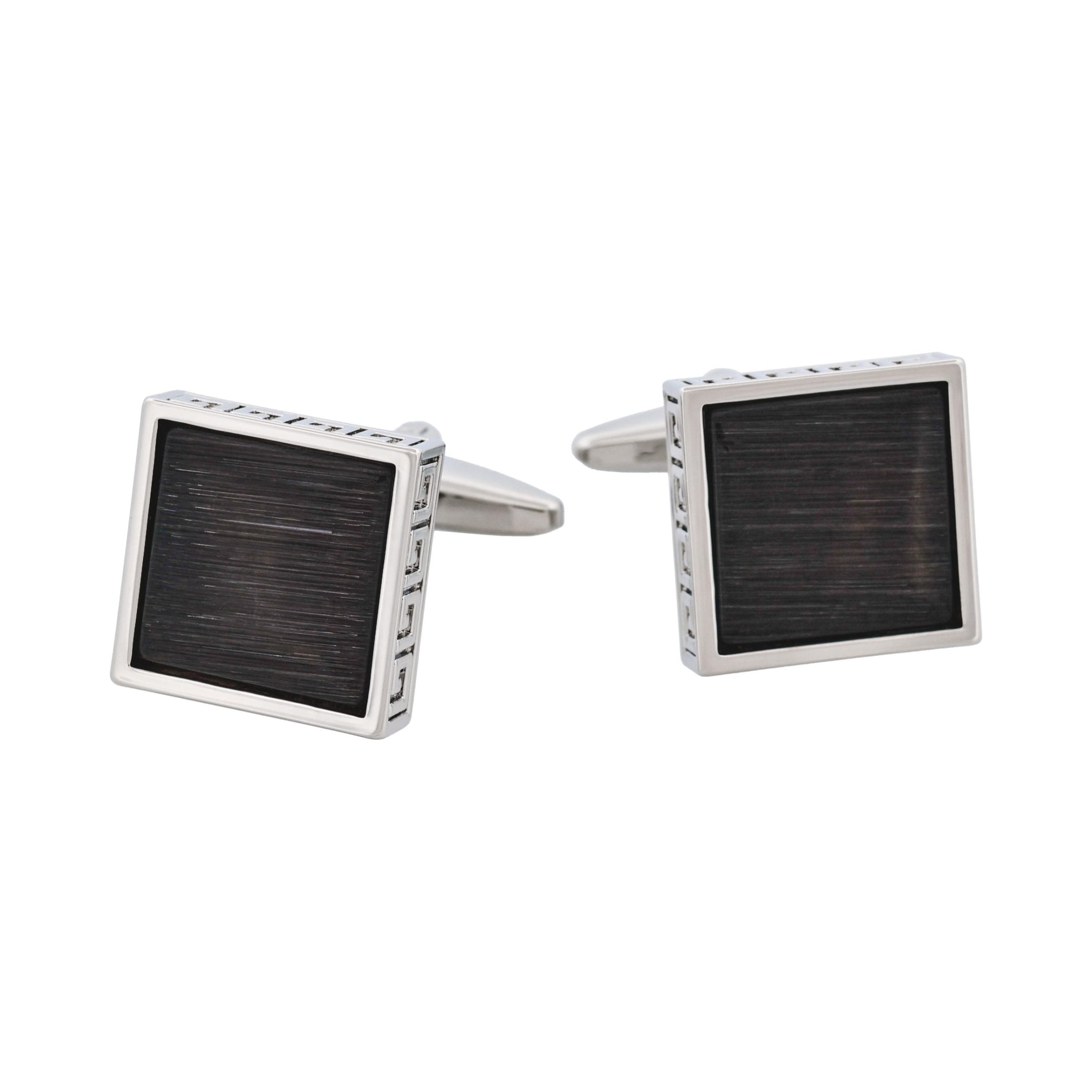 Square Black Cat's Eye & Greek Key Boarder Cufflinks