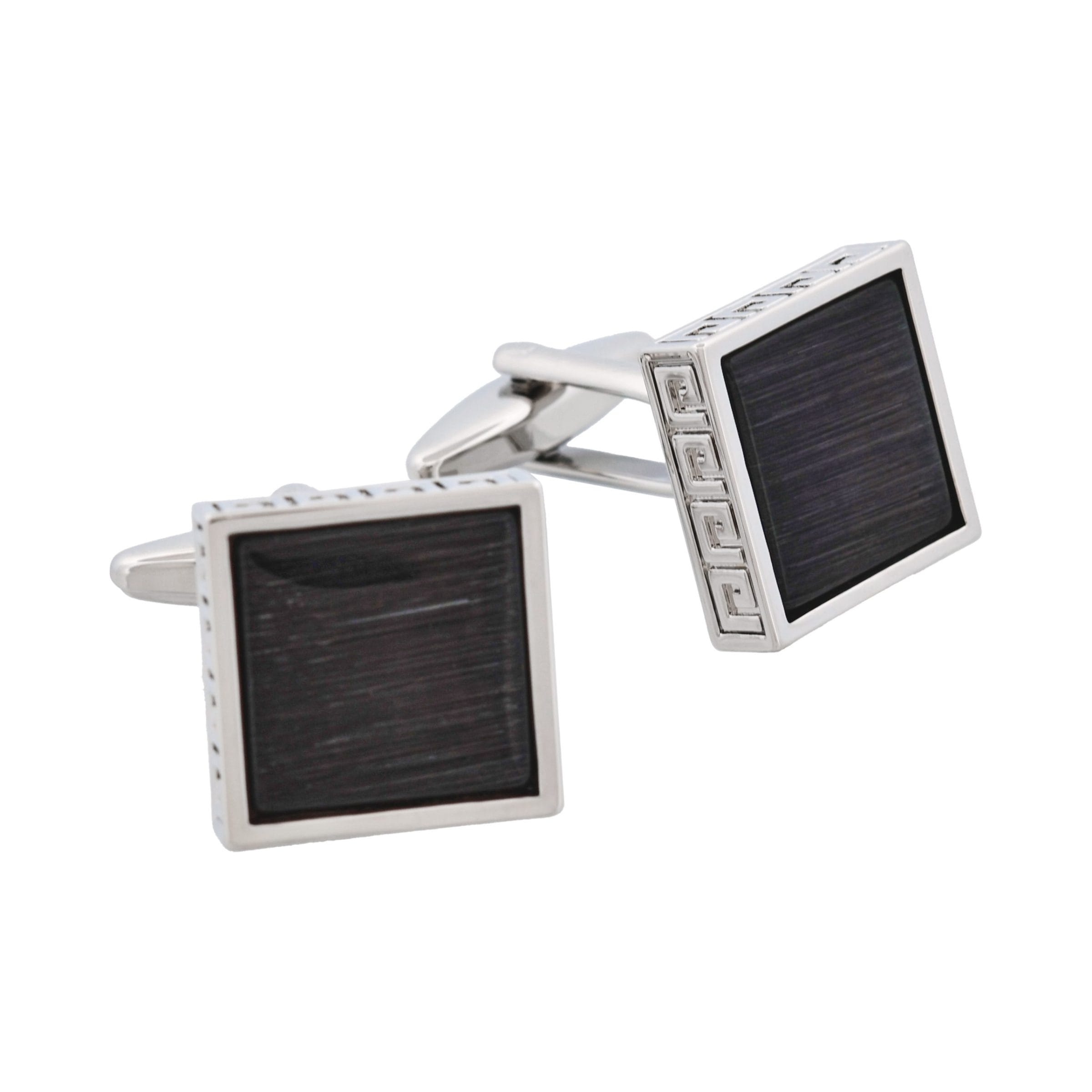Square Black Cat's Eye & Greek Key Boarder Cufflinks