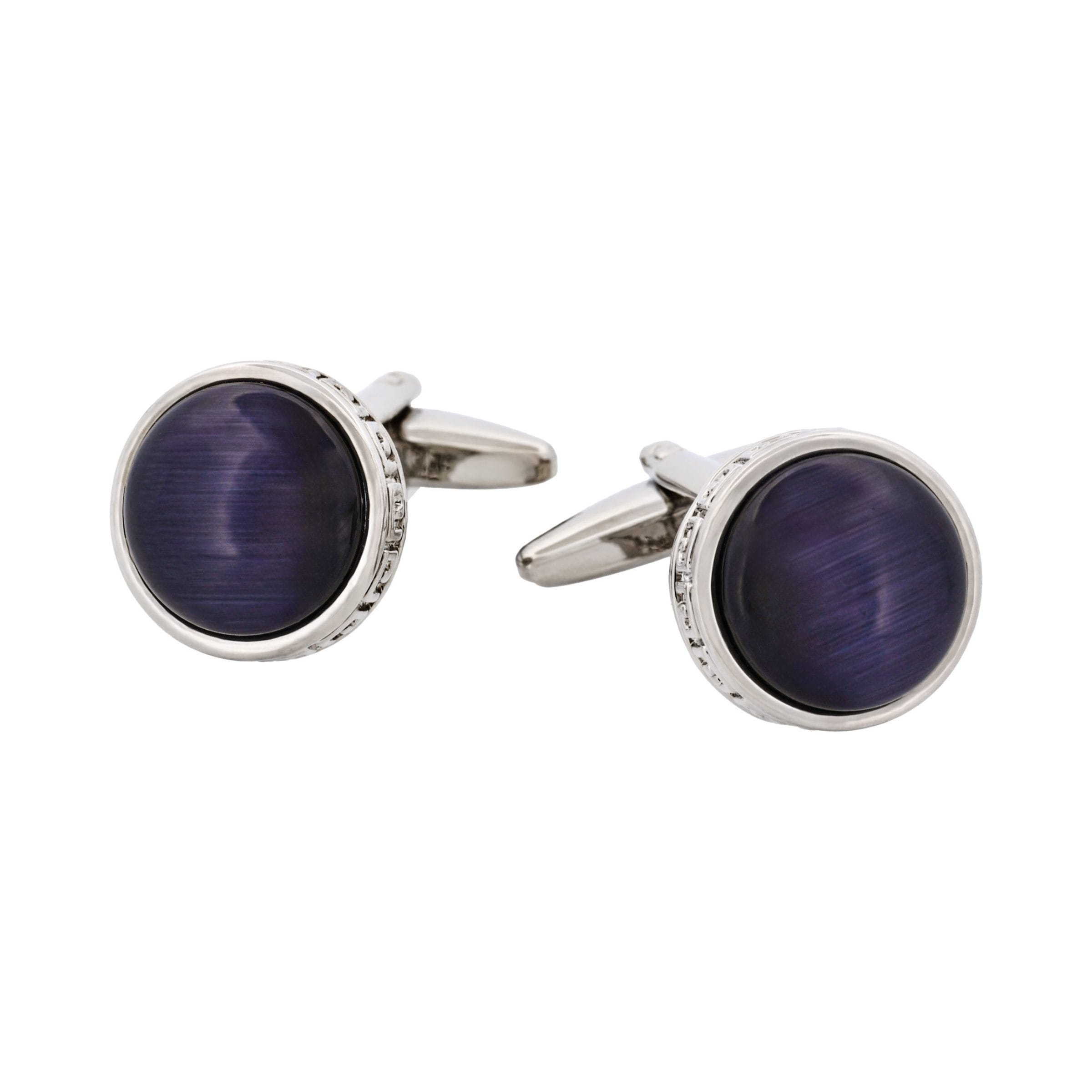 Round Black Cat's Eye & Greek Boarder Cufflinks